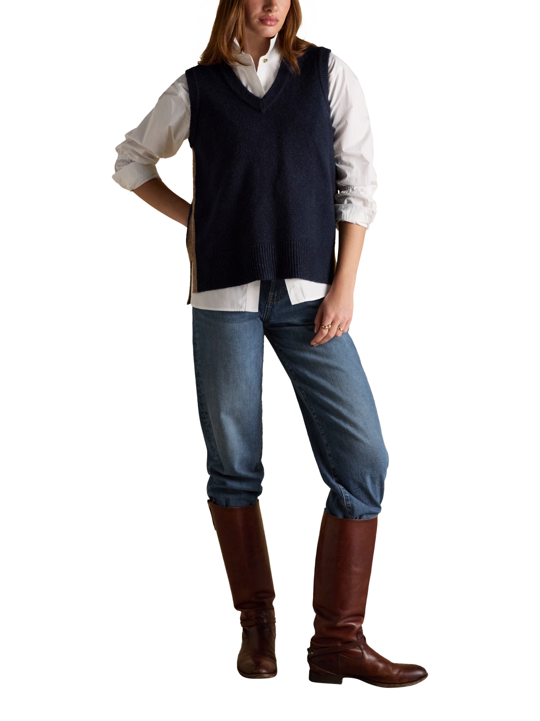 Product image 5 of 7, which shows Joules Knitted Holly Vest, Navy, XS