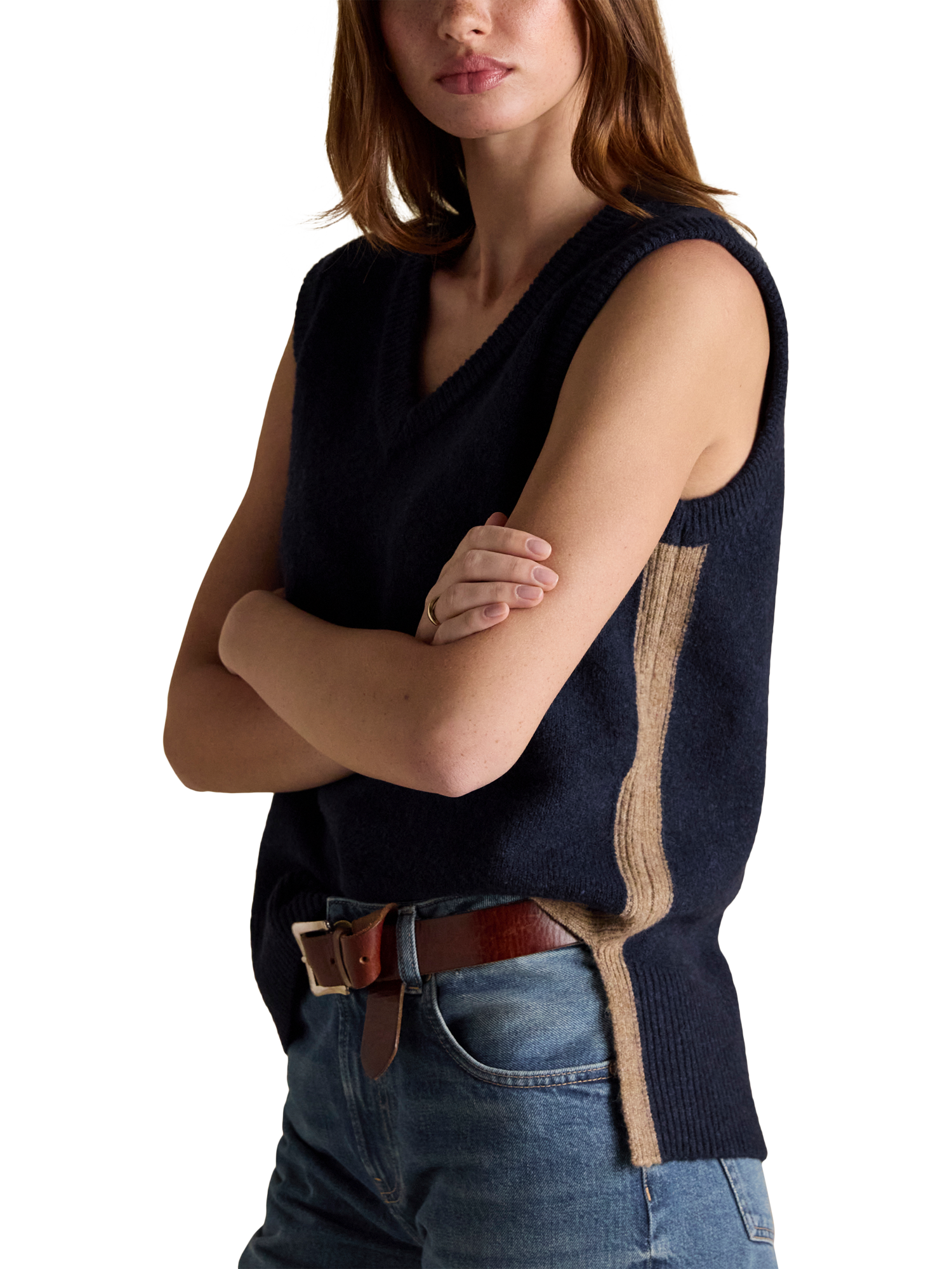 Product image 6 of 7, which shows Joules Knitted Holly Vest, Navy, XS