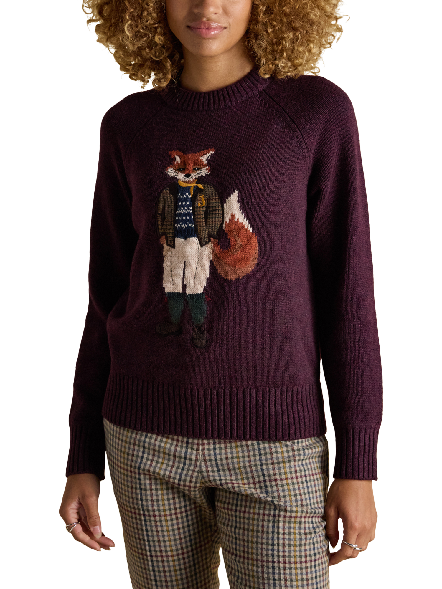 Product image 1 of 9, which shows Joules Jonty Fox Intarsia Jumper, Red, S