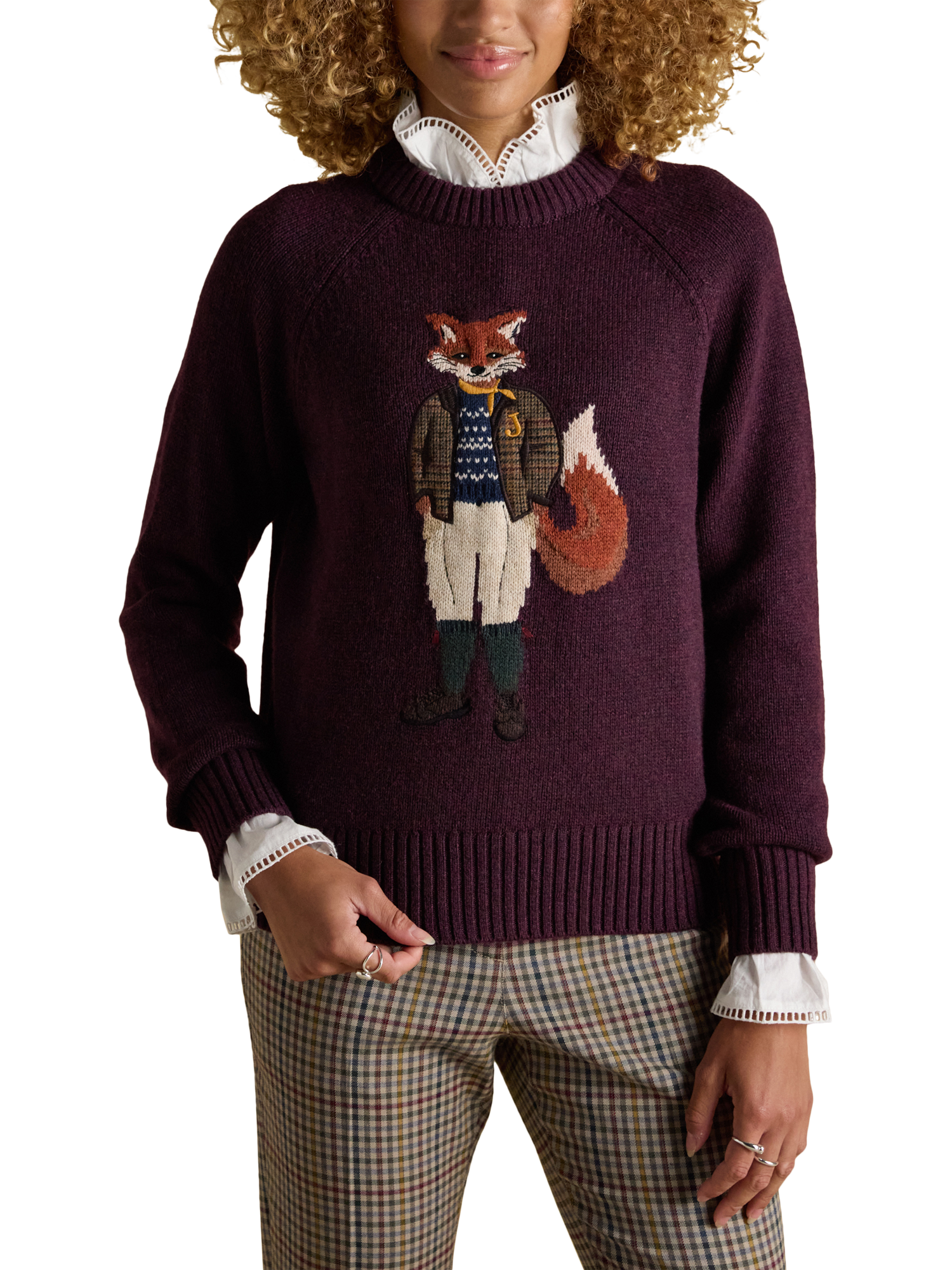 Product image 3 of 9, which shows Joules Jonty Fox Intarsia Jumper, Red, S