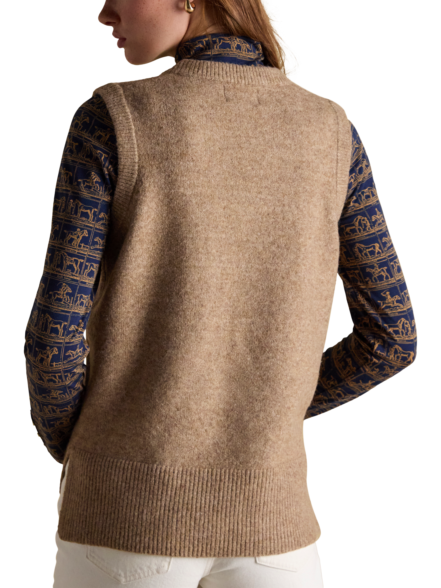 Product image 2 of 7, which shows Joules Knitted Holly Vest, Tan, XS