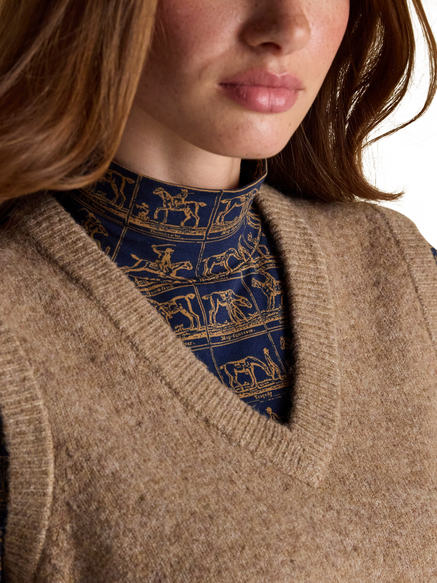 Product image 4 of 7, which shows Joules Knitted Holly Vest, Tan, XS