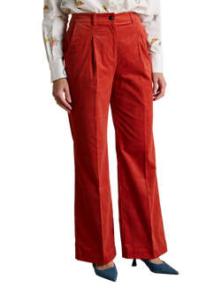 Joules High Waist Pleated Cord Trousers, Ketchup, Ketchup