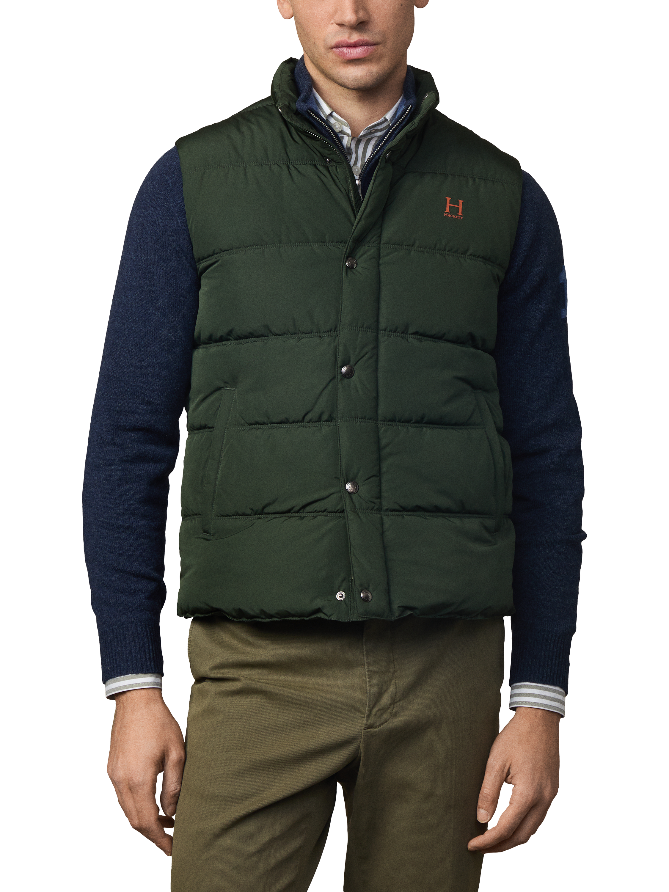 Product image 1 of 5, which shows Hackett London Heritage Padded Gilet, Duck Green, XXL
