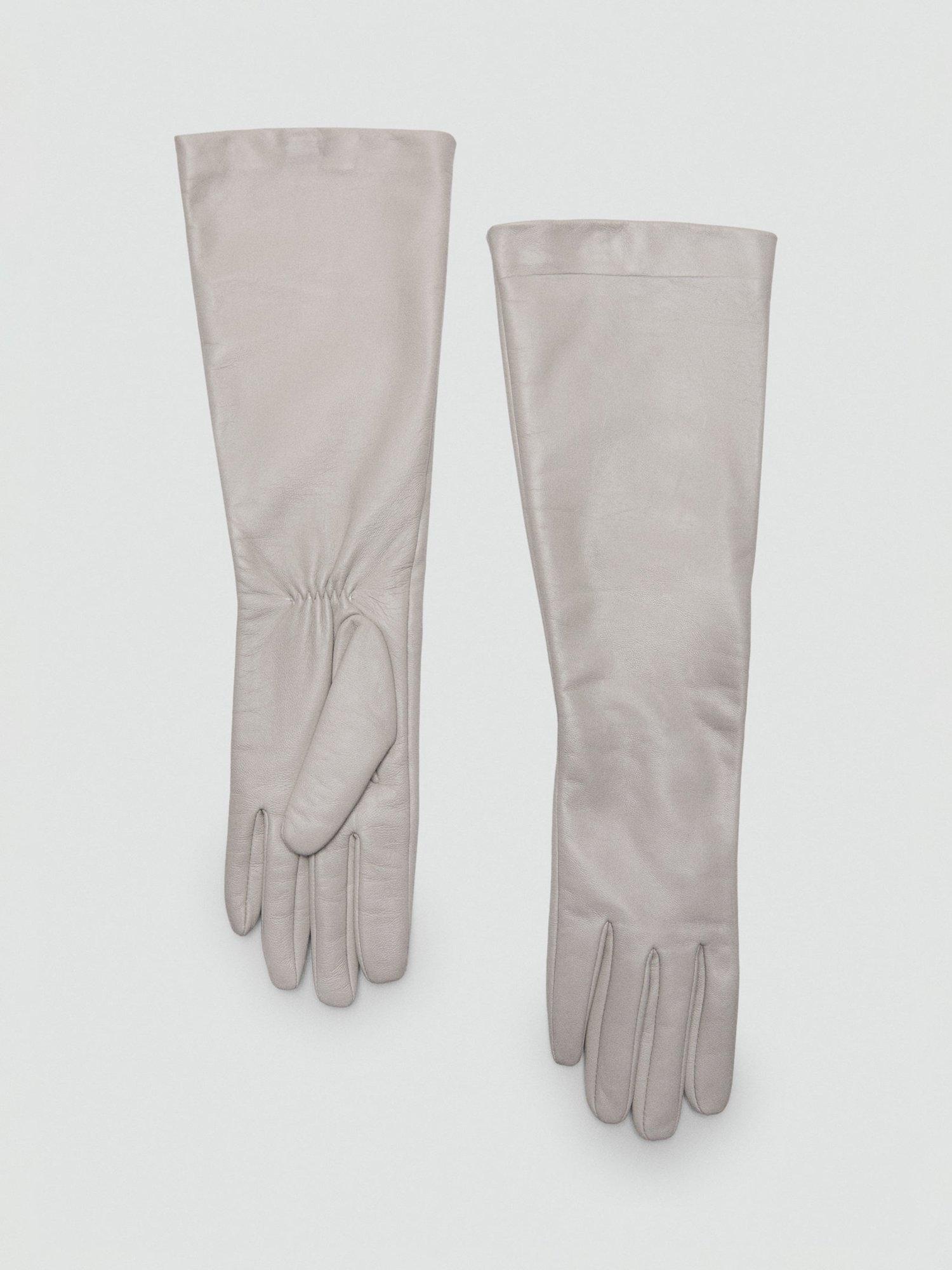 Mango Gill Smooth Pure Leather Gloves, Natural White