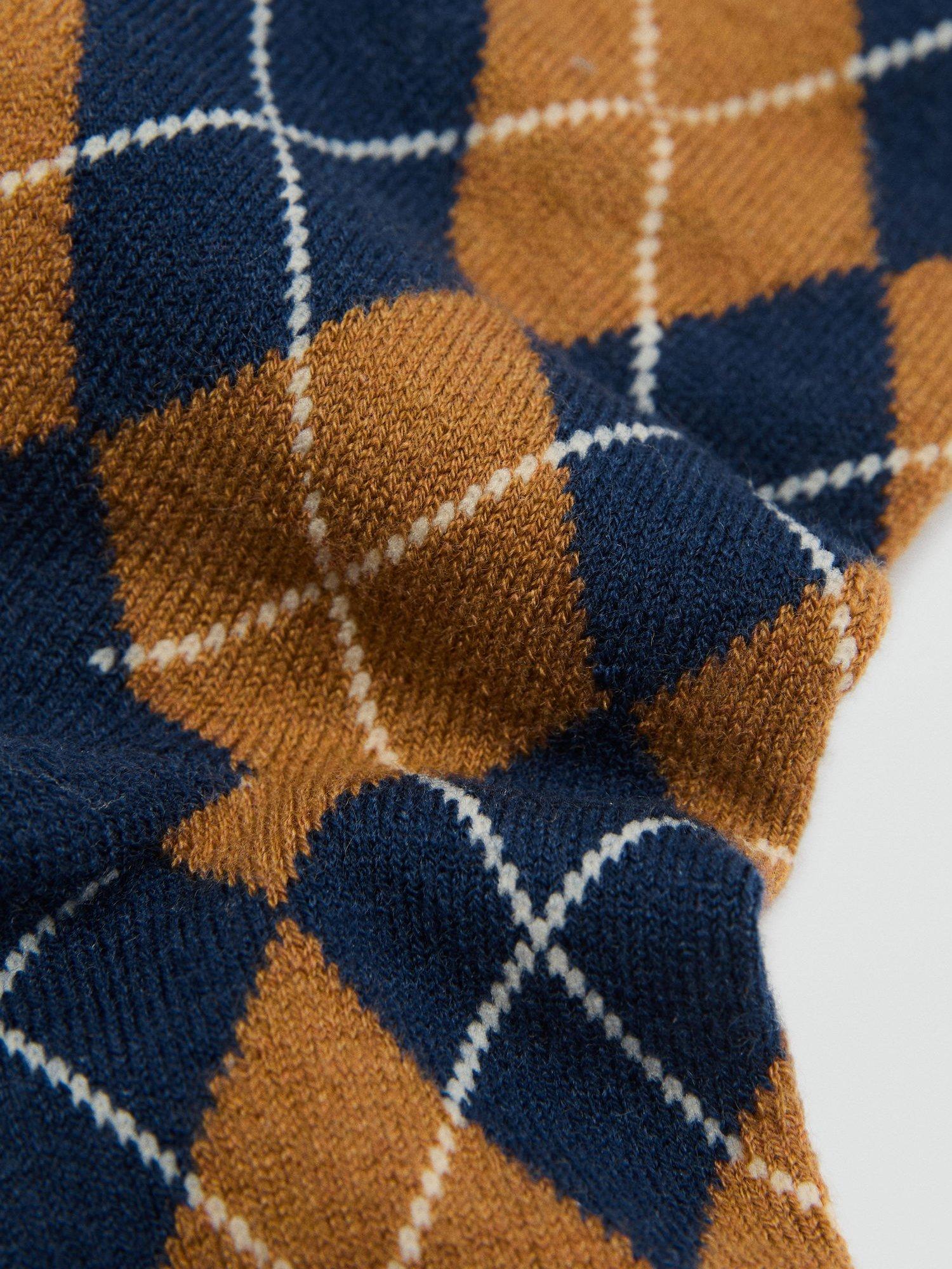 Product image 2 of 4, which shows Mango Argyle Socks, Navy, One Size