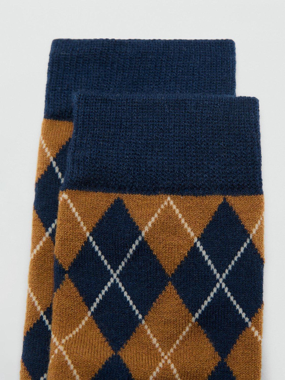 Product image 3 of 4, which shows Mango Argyle Socks, Navy, One Size