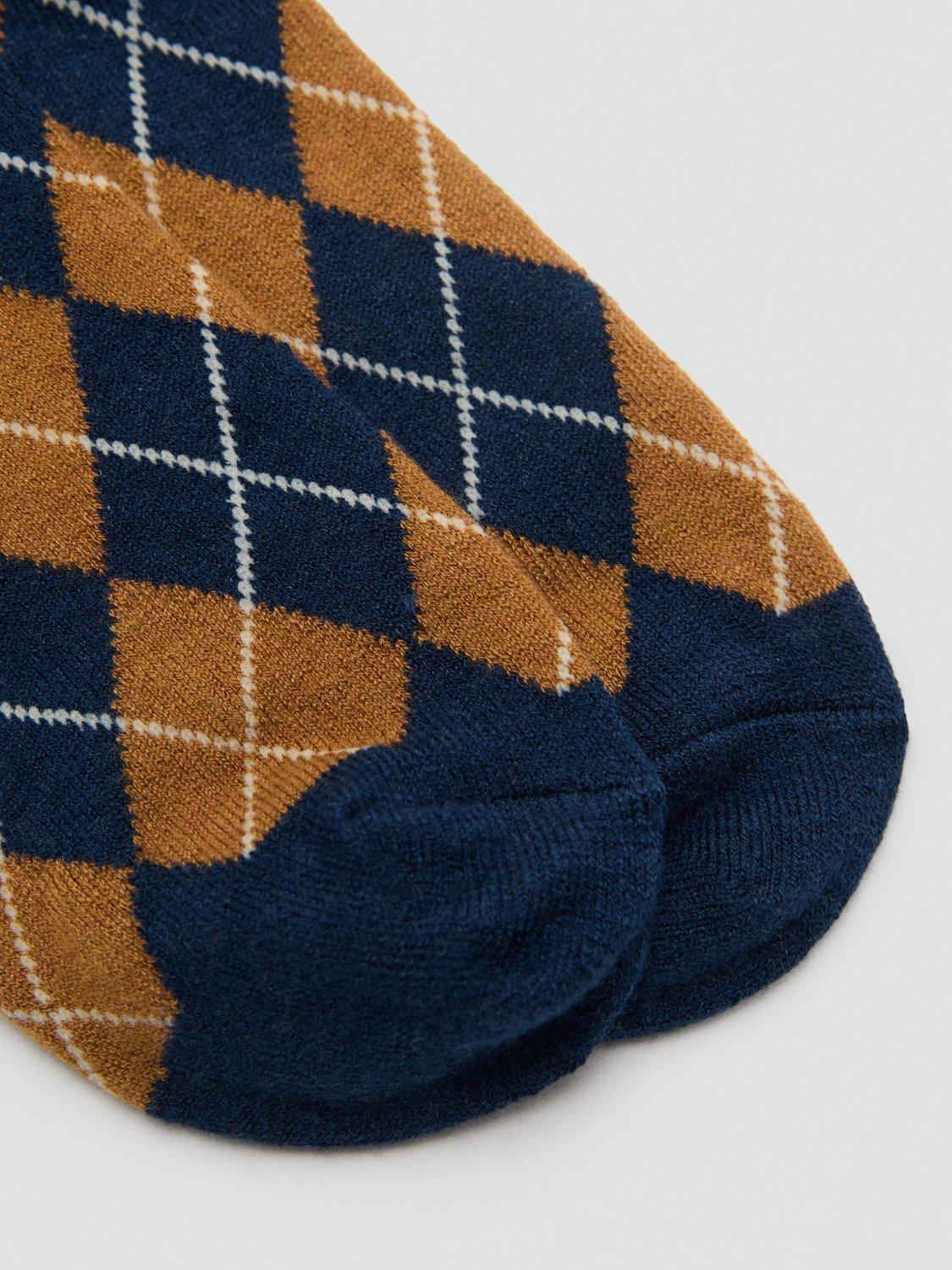 Product image 4 of 4, which shows Mango Argyle Socks, Navy, One Size