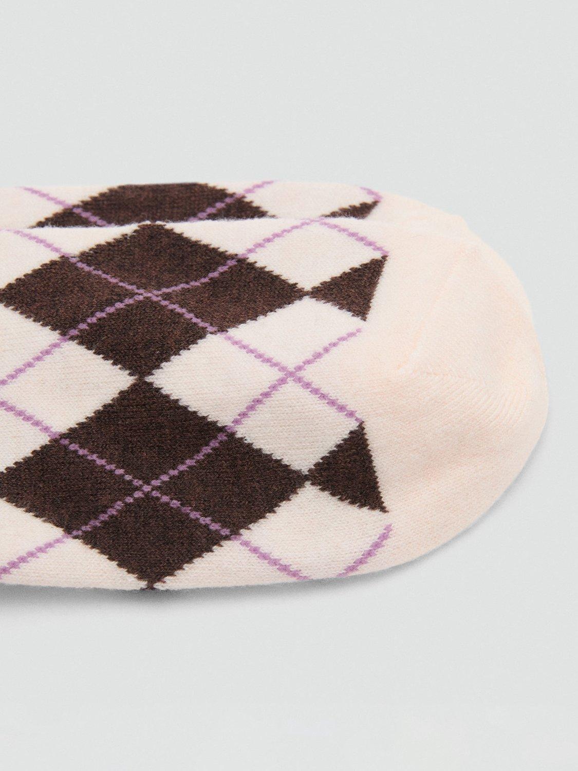 Product image 2 of 4, which shows Mango Argyle Socks, Light Beige, One Size