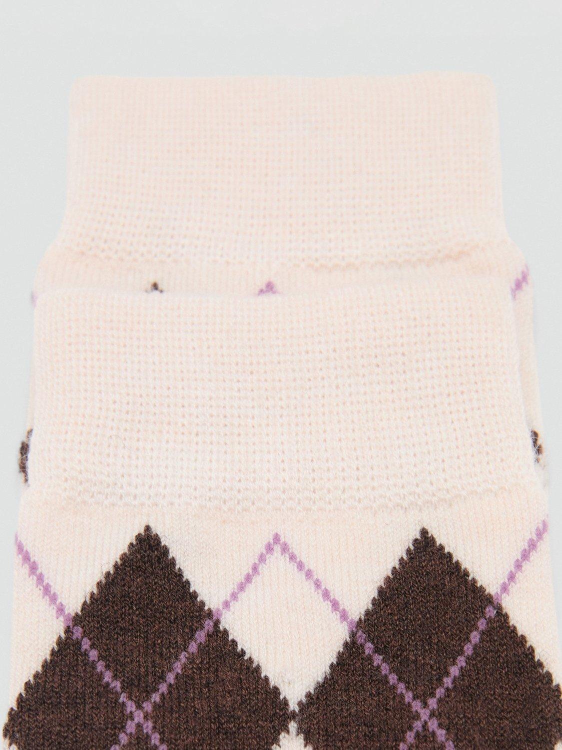 Product image 3 of 4, which shows Mango Argyle Socks, Light Beige, One Size