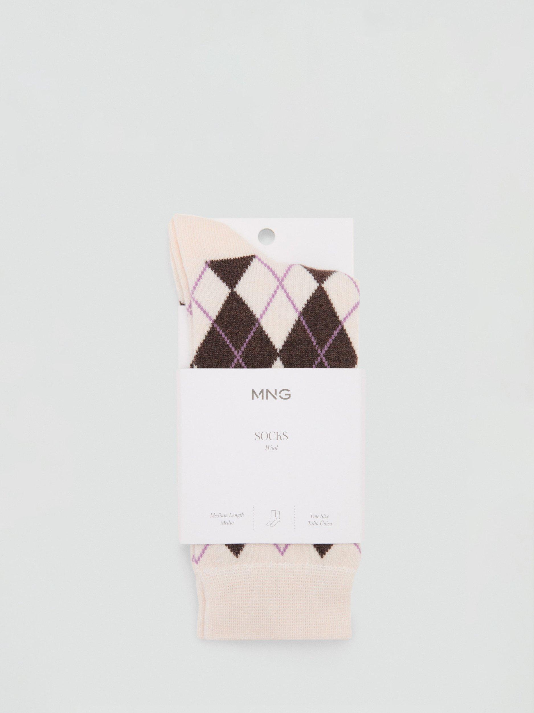 Product image 4 of 4, which shows Mango Argyle Socks, Light Beige, One Size