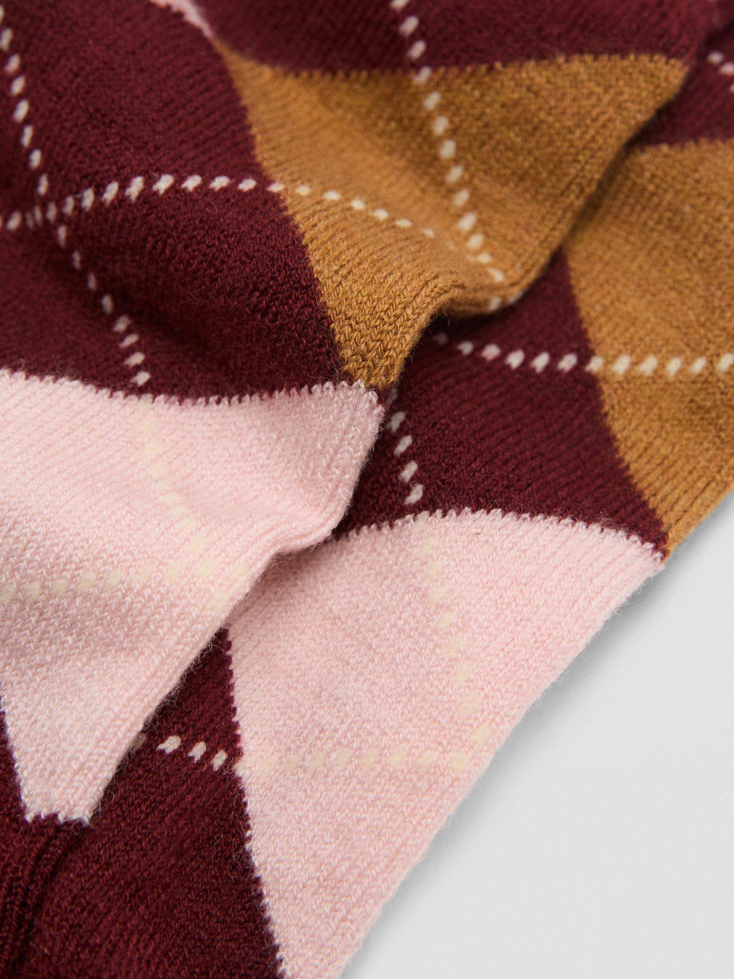 Product image 2 of 4, which shows Mango Argyle Socks, Dark Red, One Size
