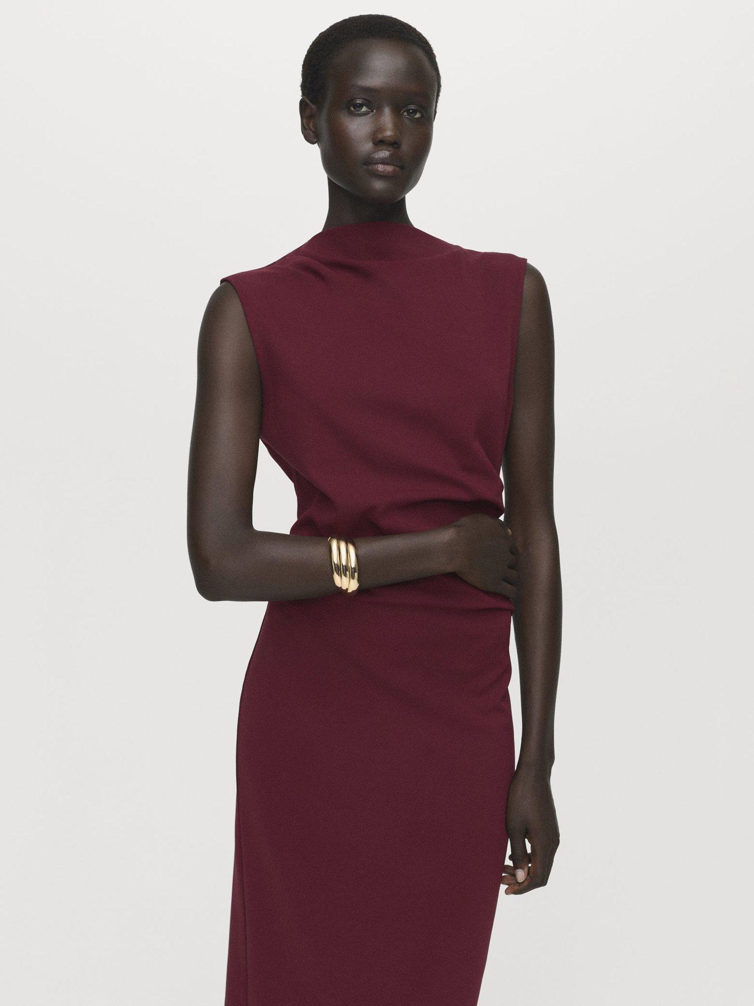 Product image 2 of 8, which shows Mango Belle Ruched Sleeveless Dress, Dark Red, 10