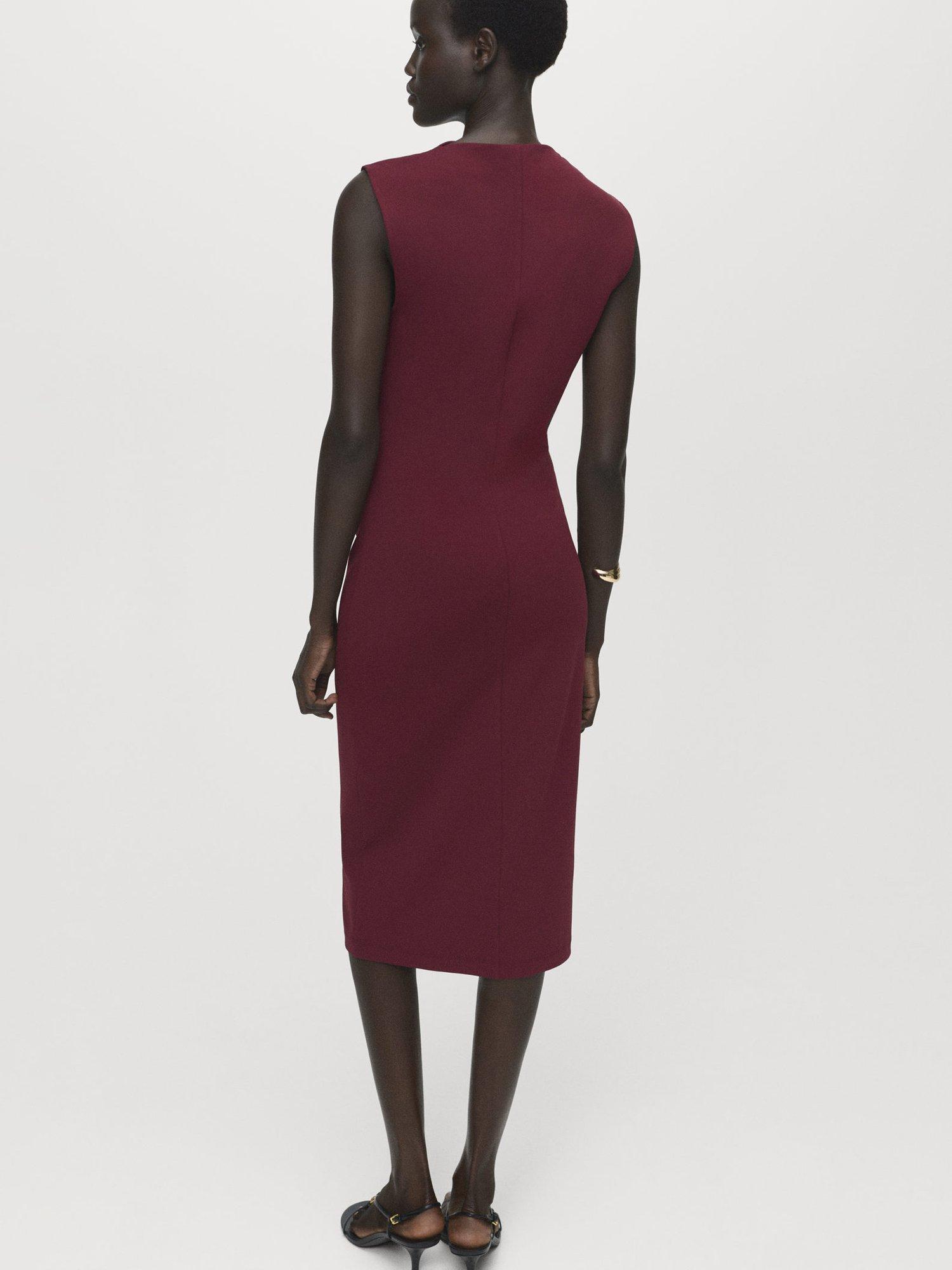 Product image 4 of 8, which shows Mango Belle Ruched Sleeveless Dress, Dark Red, 10