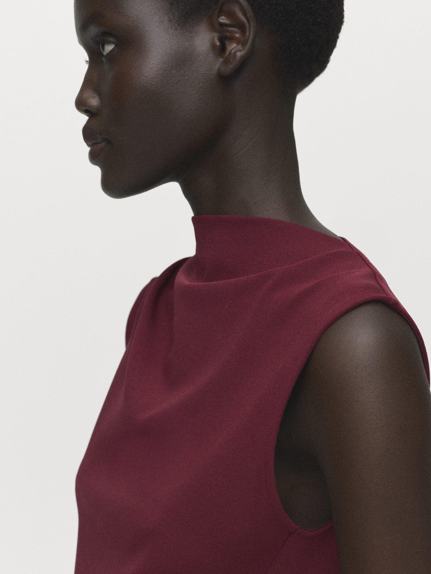 Product image 6 of 8, which shows Mango Belle Ruched Sleeveless Dress, Dark Red, 10