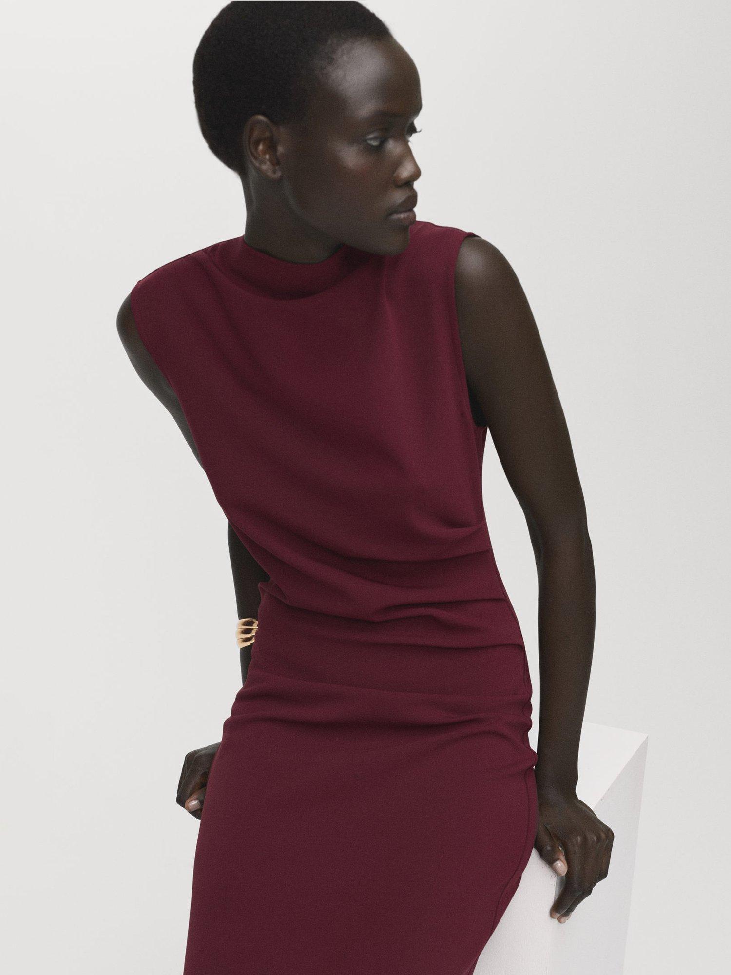 Product image 7 of 8, which shows Mango Belle Ruched Sleeveless Dress, Dark Red, 10
