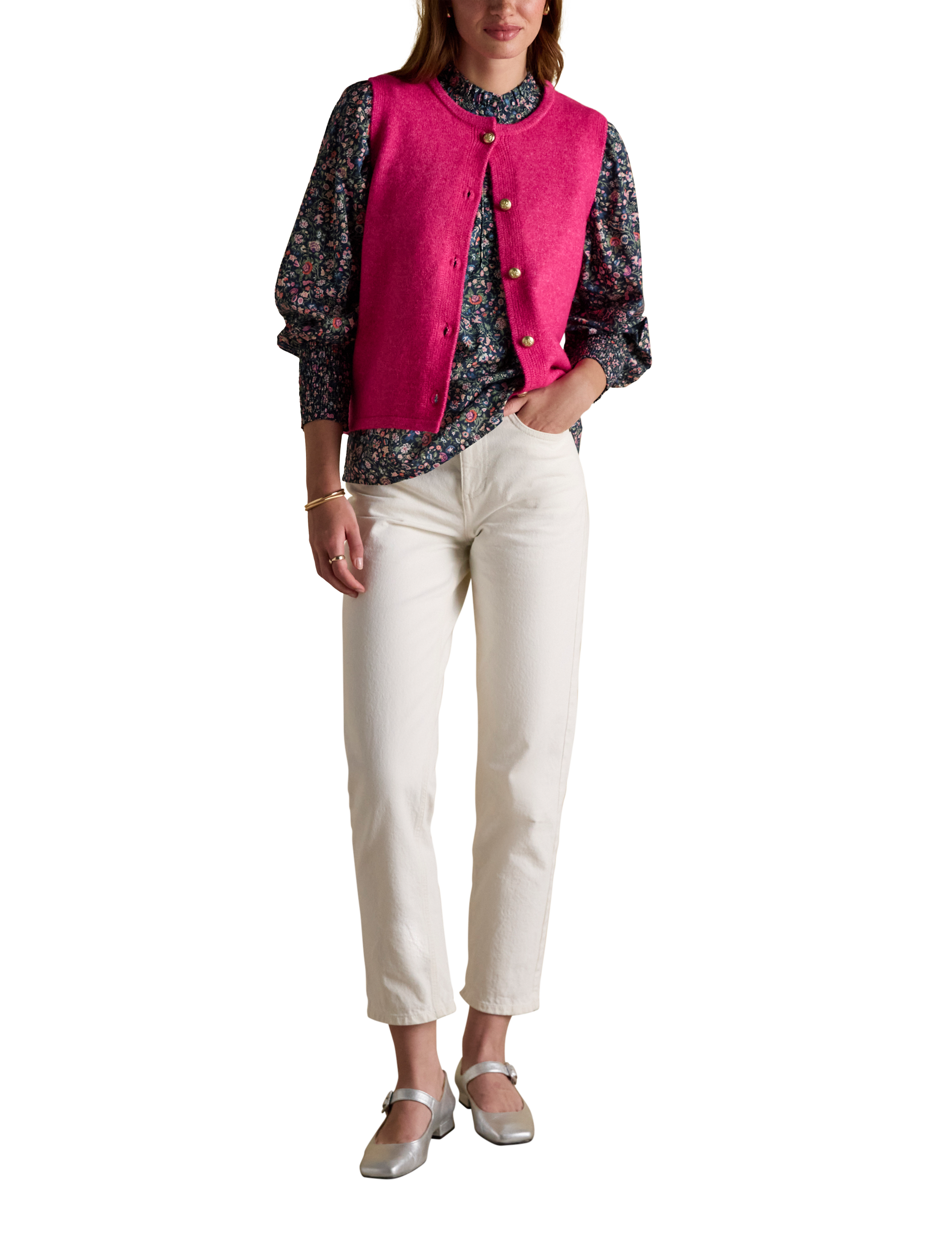 Product image 4 of 8, which shows Joules Silvia Ditsy Print Smocked Blouse, Multi, 14