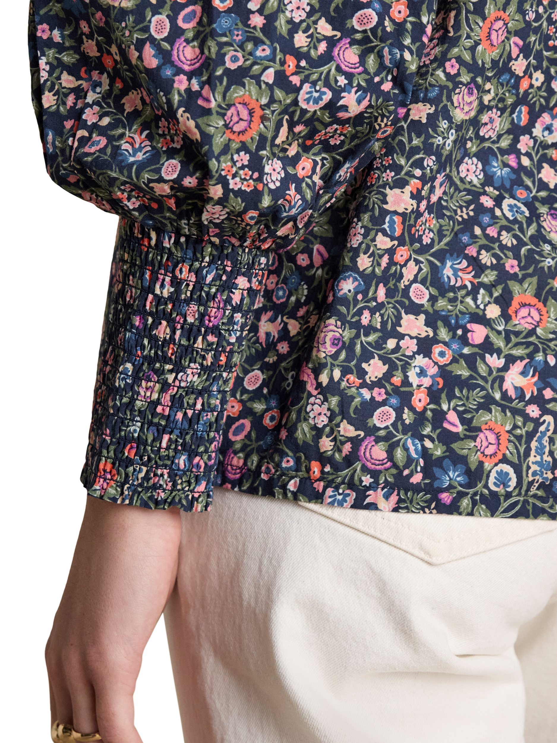 Product image 5 of 8, which shows Joules Silvia Ditsy Print Smocked Blouse, Multi, 14