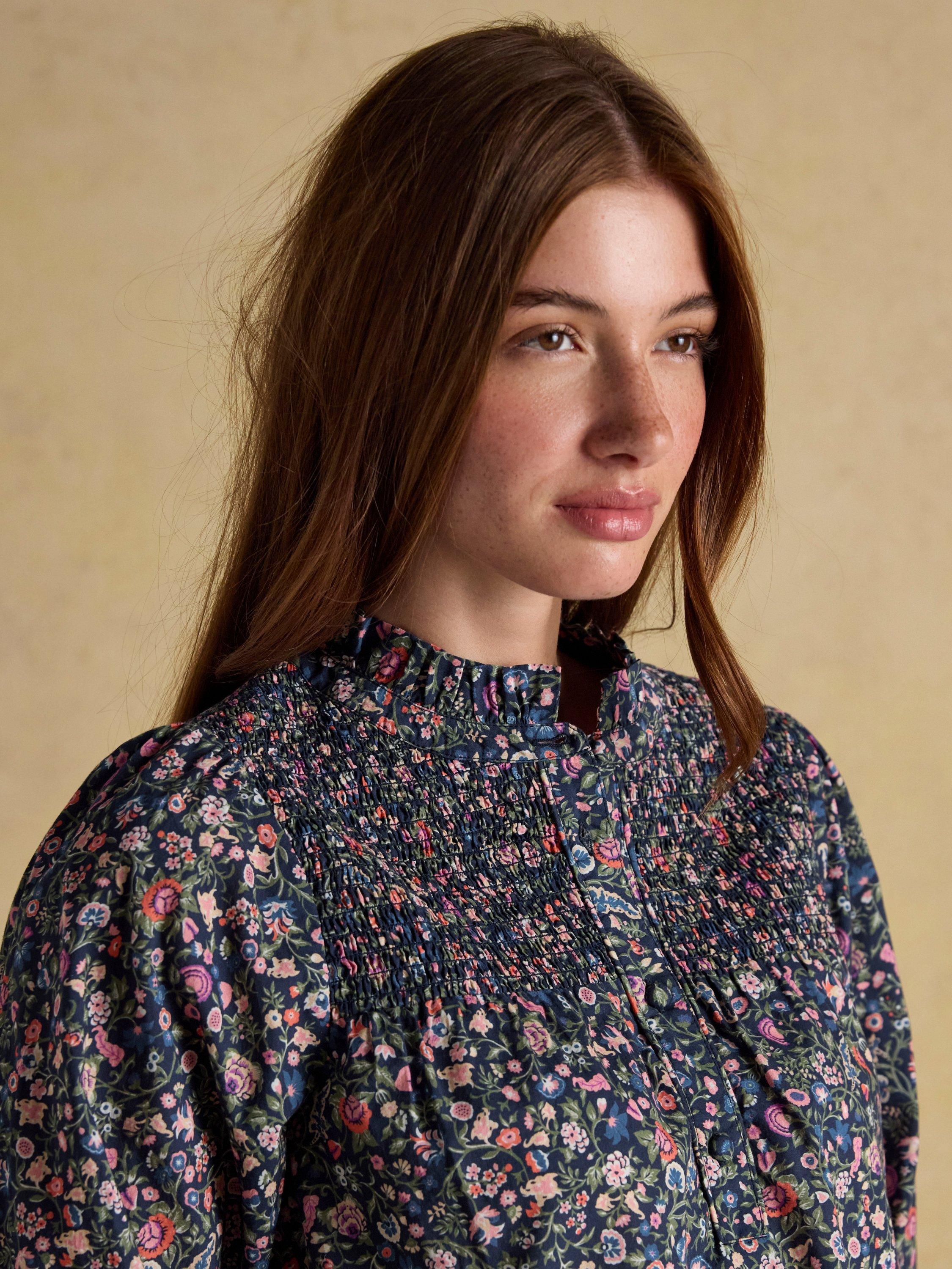 Product image 7 of 8, which shows Joules Silvia Ditsy Print Smocked Blouse, Multi, 14