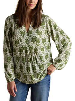 Joules Floral Long Sleeve Top, Green/Multi, Green/Multi