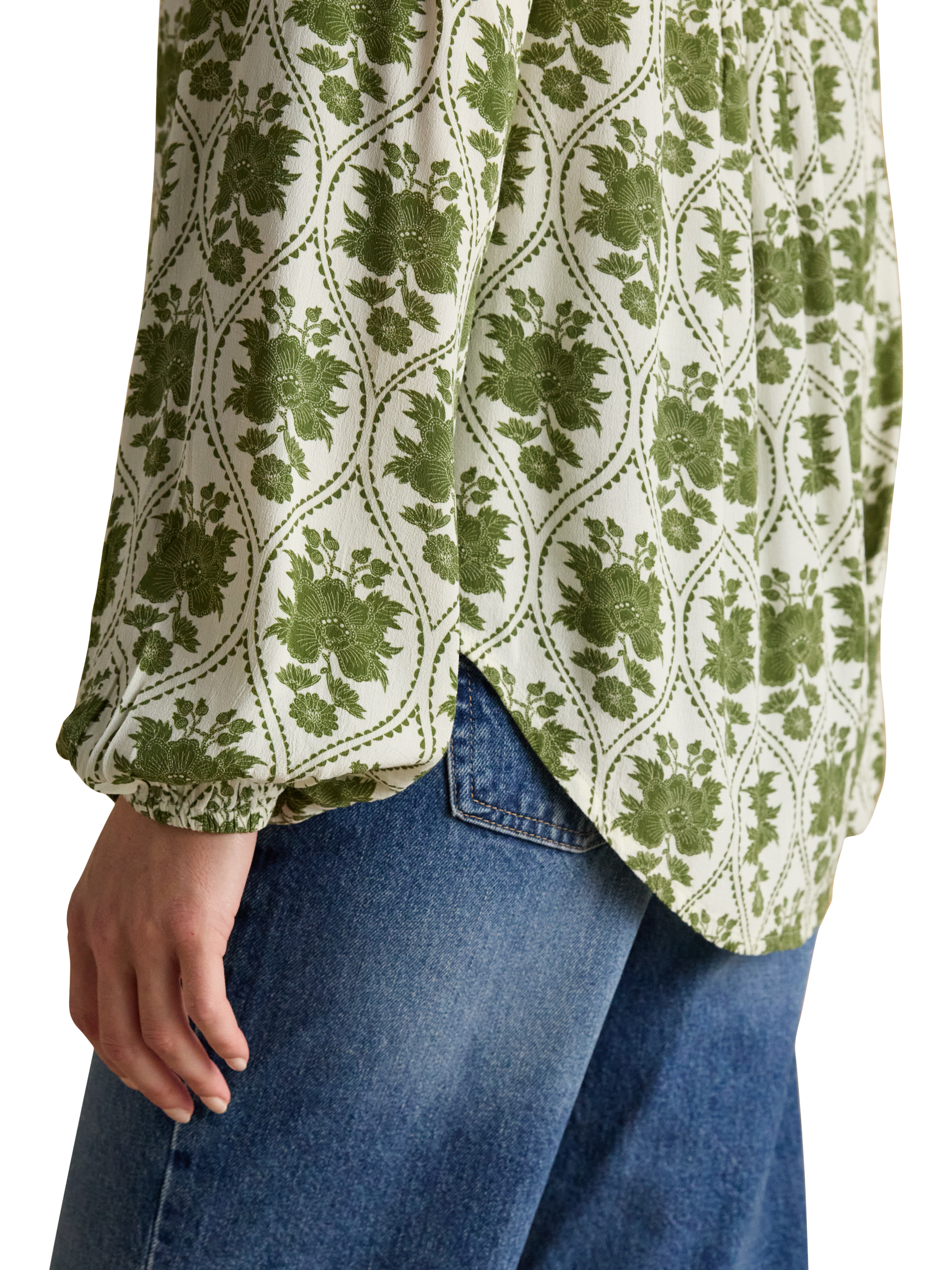 Product image 2 of 7, which shows Joules Floral Long Sleeve Top, Green/Multi, 6