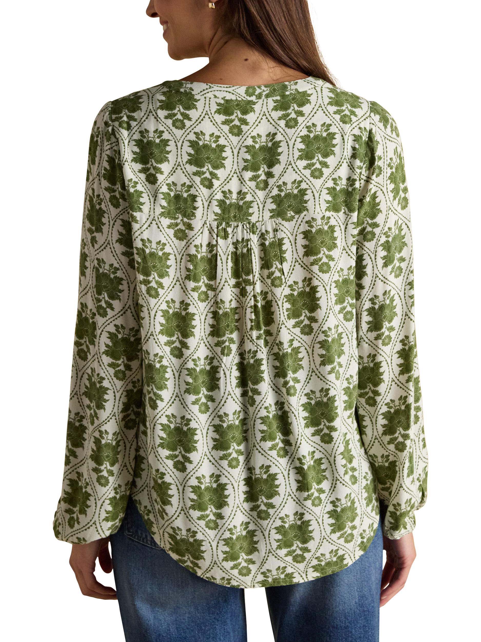 Product image 5 of 7, which shows Joules Floral Long Sleeve Top, Green/Multi, 6