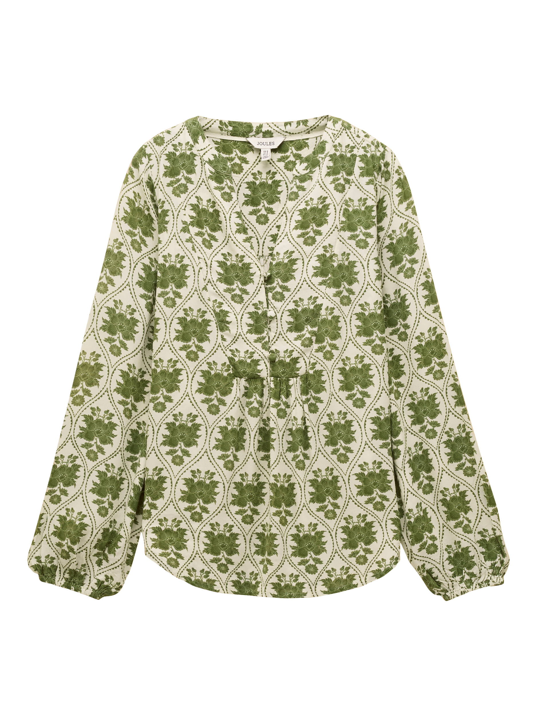 Product image 7 of 7, which shows Joules Floral Long Sleeve Top, Green/Multi, 6