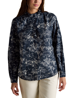Joules Ruffled Toile Shirt, Navy/Multi, Navy/Multi