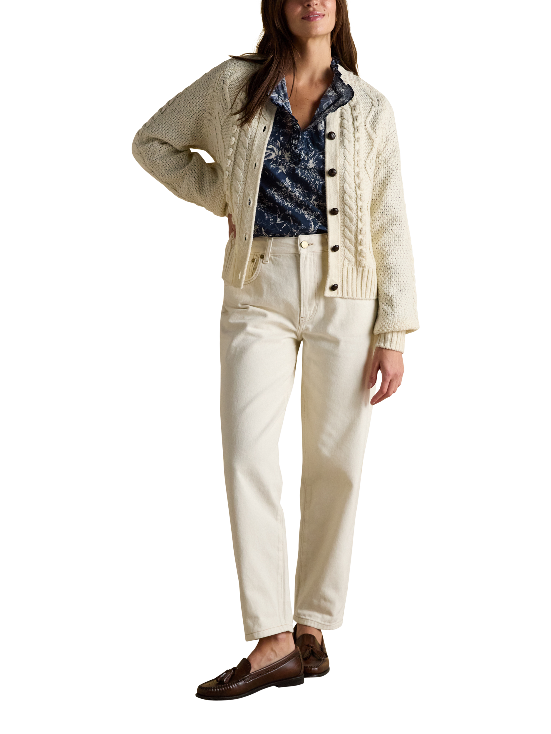 Product image 5 of 7, which shows Joules Ruffled Toile Shirt, Navy/Multi, 6