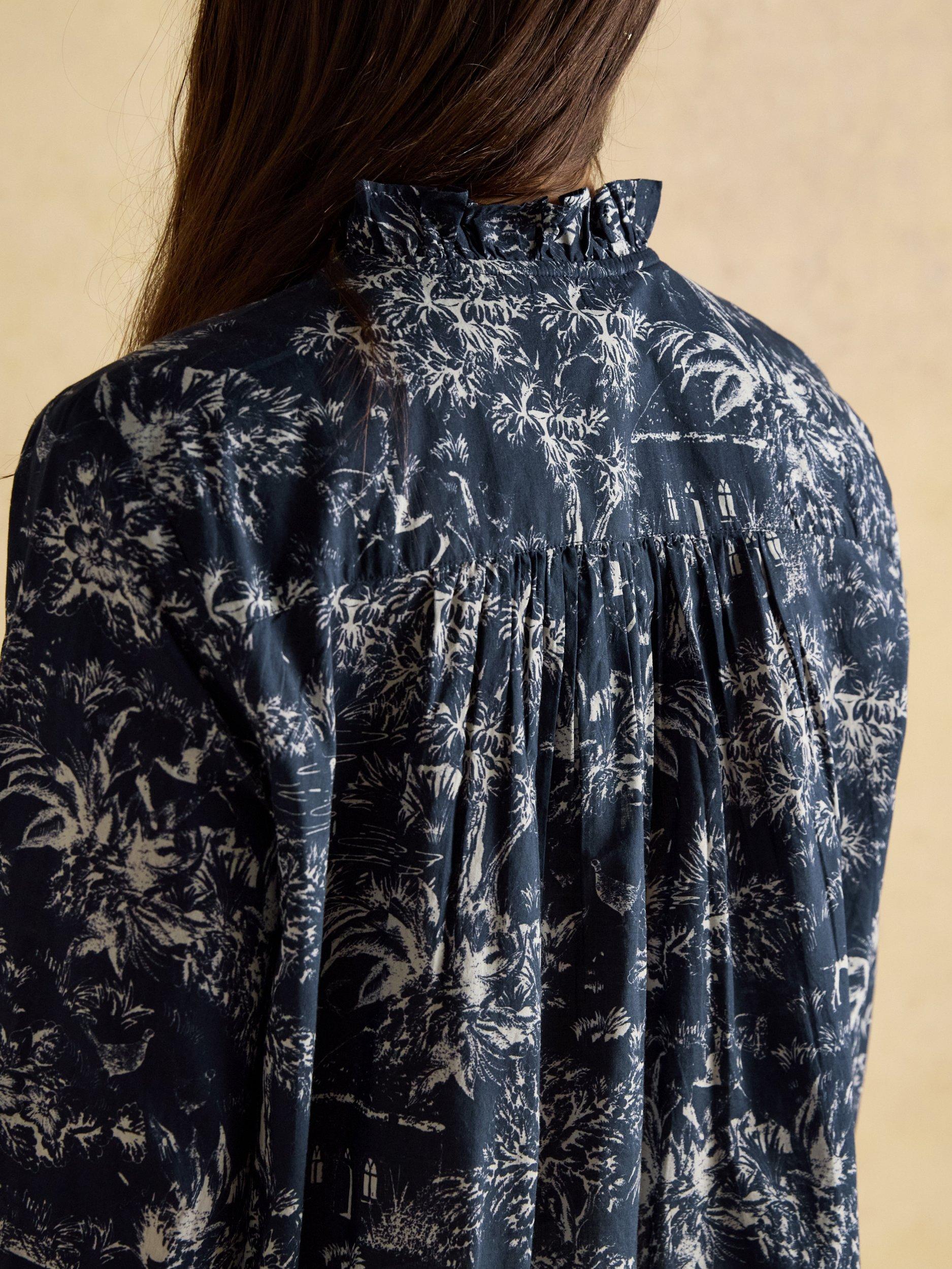 Product image 7 of 7, which shows Joules Ruffled Toile Shirt, Navy/Multi, 6