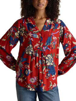 Joules Floral Long Sleeve Shirt, Red/Multi, Red/Multi