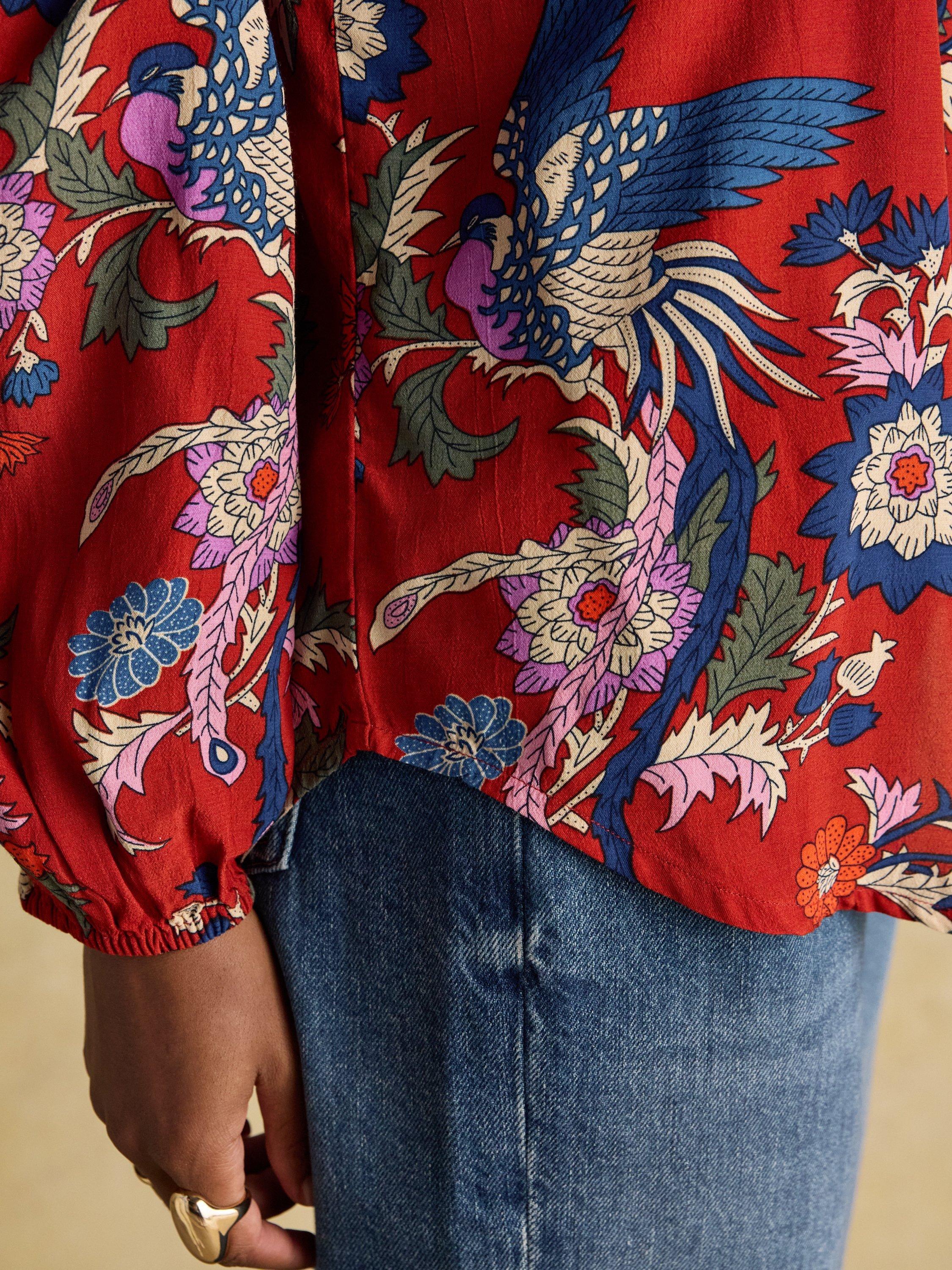 Product image 7 of 9, which shows Joules Floral Long Sleeve Shirt, Red/Multi, 6