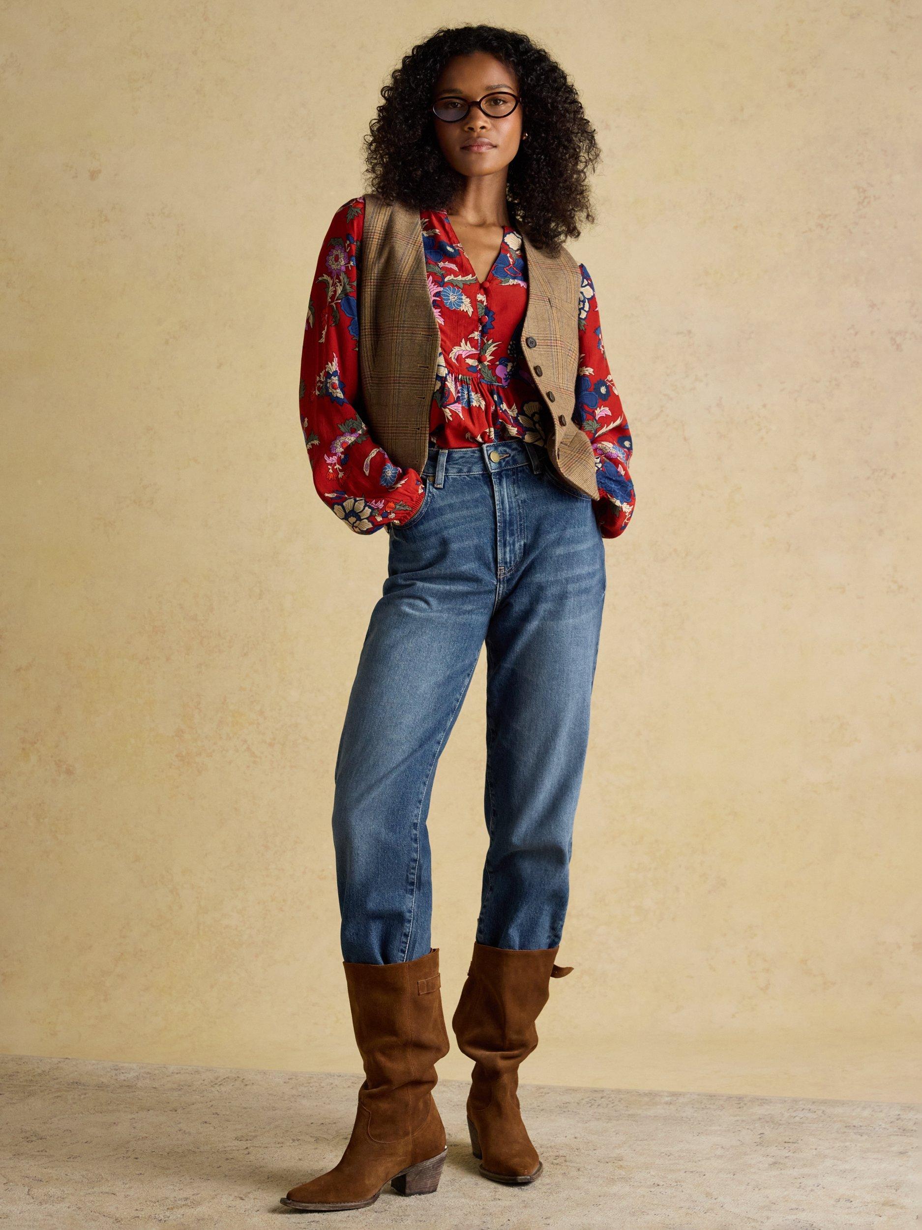 Product image 8 of 9, which shows Joules Floral Long Sleeve Shirt, Red/Multi, 6