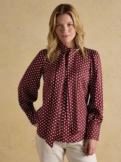 Joules Spotted Tie Neck Blouse, Brown/Multi, Brown/Multi