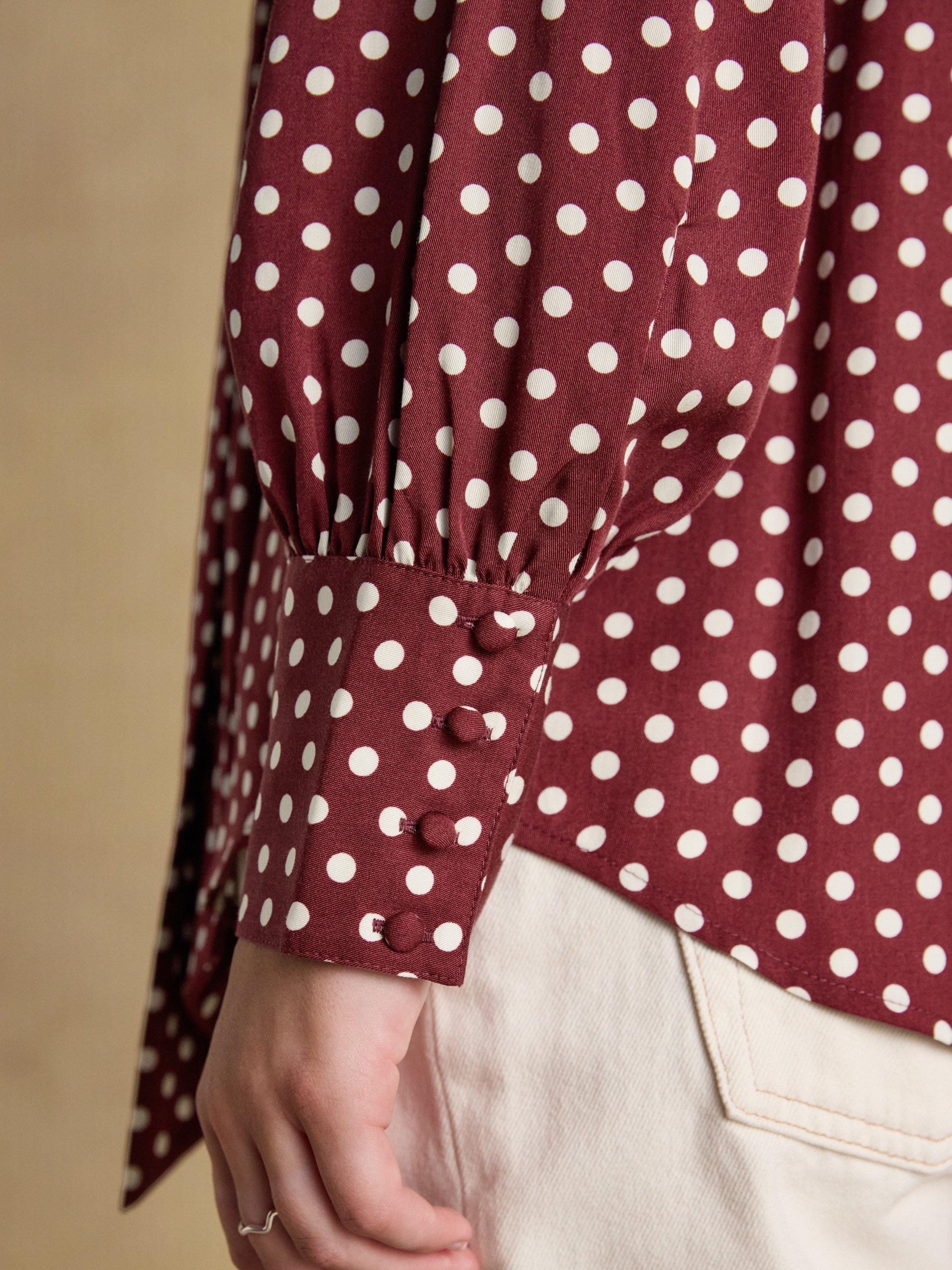 Product image 5 of 6, which shows Joules Spotted Tie Neck Blouse, Brown/Multi, 6