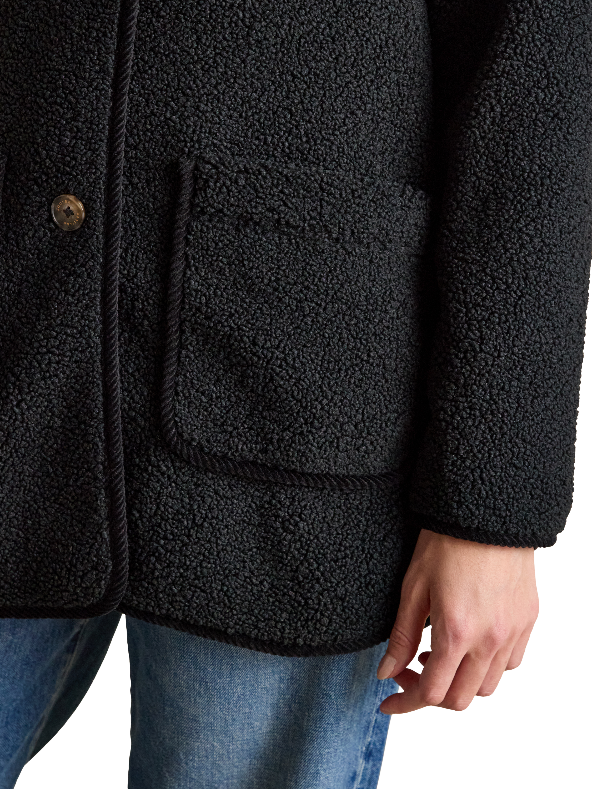 Product image 3 of 7, which shows Joules Longline Fleece Jacket, Black, 6