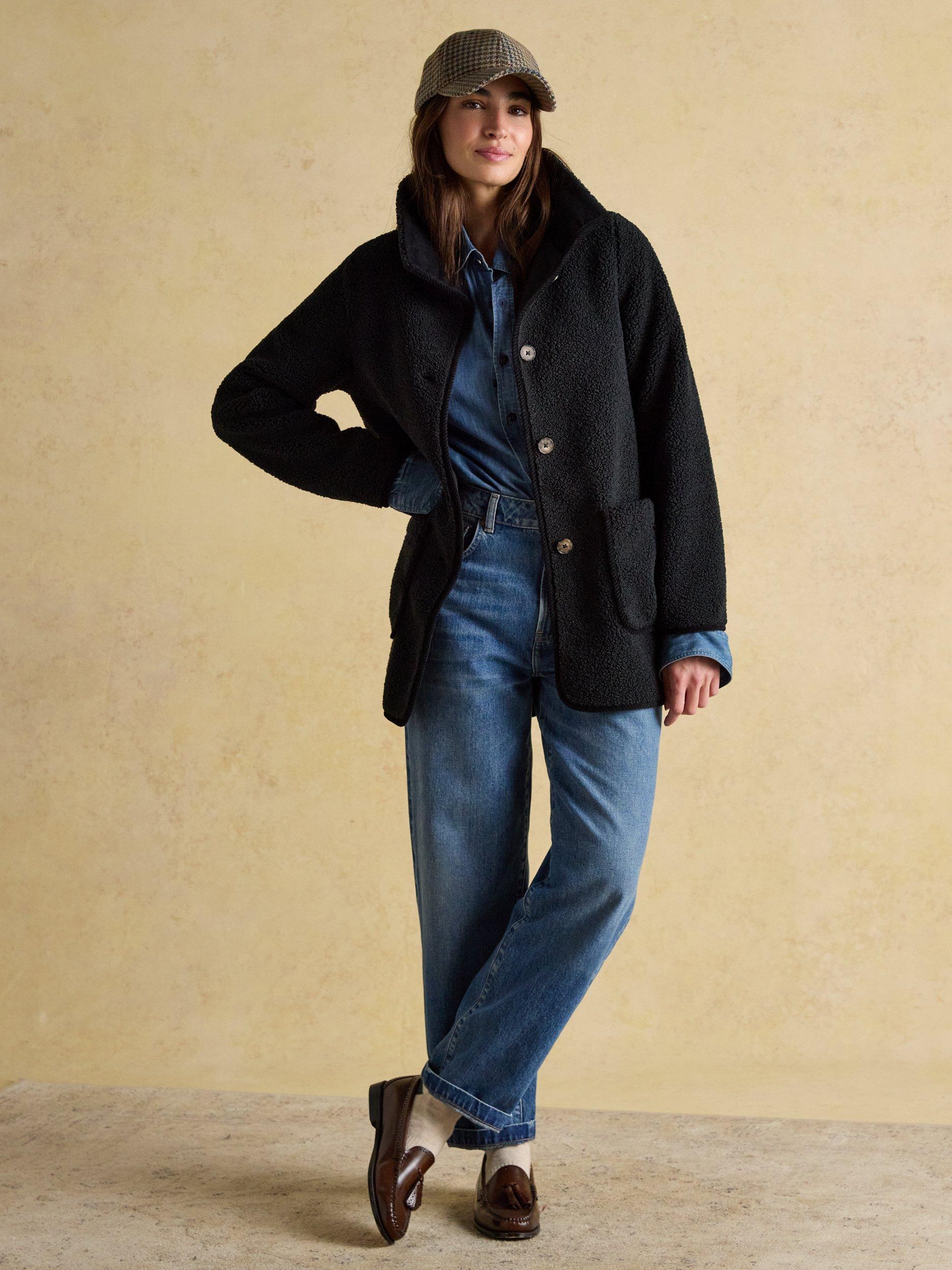 Product image 6 of 7, which shows Joules Longline Fleece Jacket, Black, 6