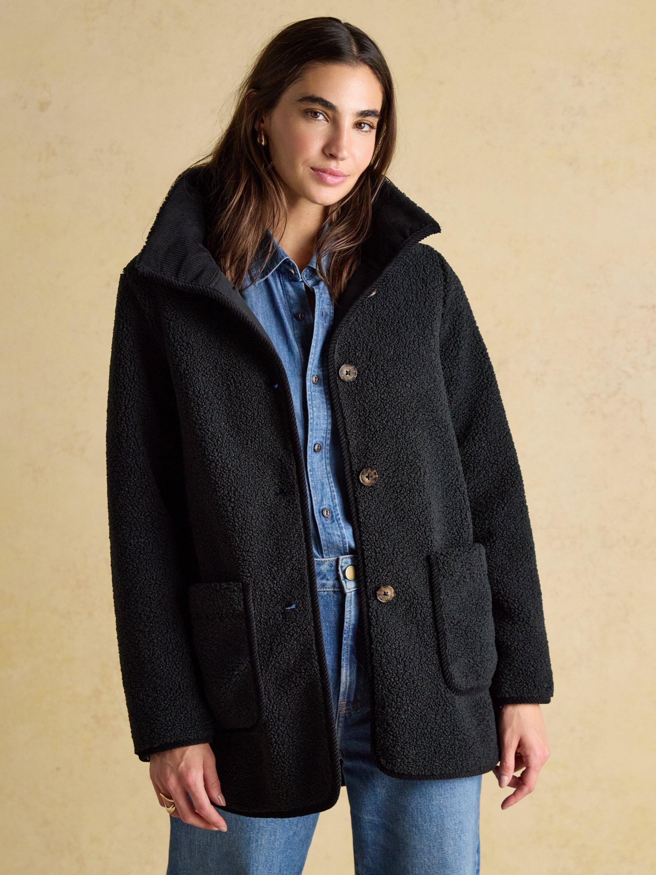 Product image 7 of 7, which shows Joules Longline Fleece Jacket, Black, 6