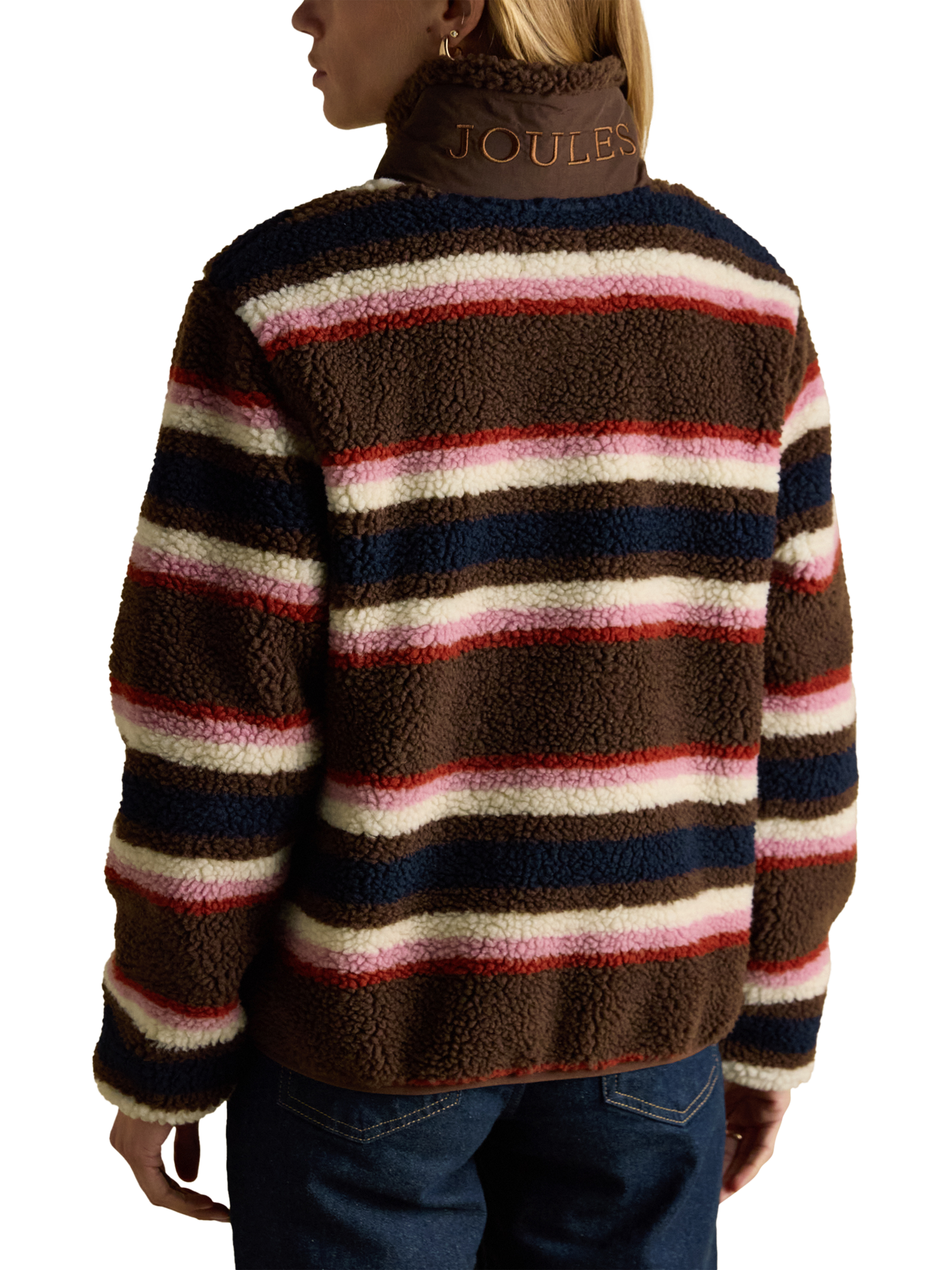 Product image 2 of 10, which shows Joules Zipped Stripe Cardigan, Chocolate/Multi, 6