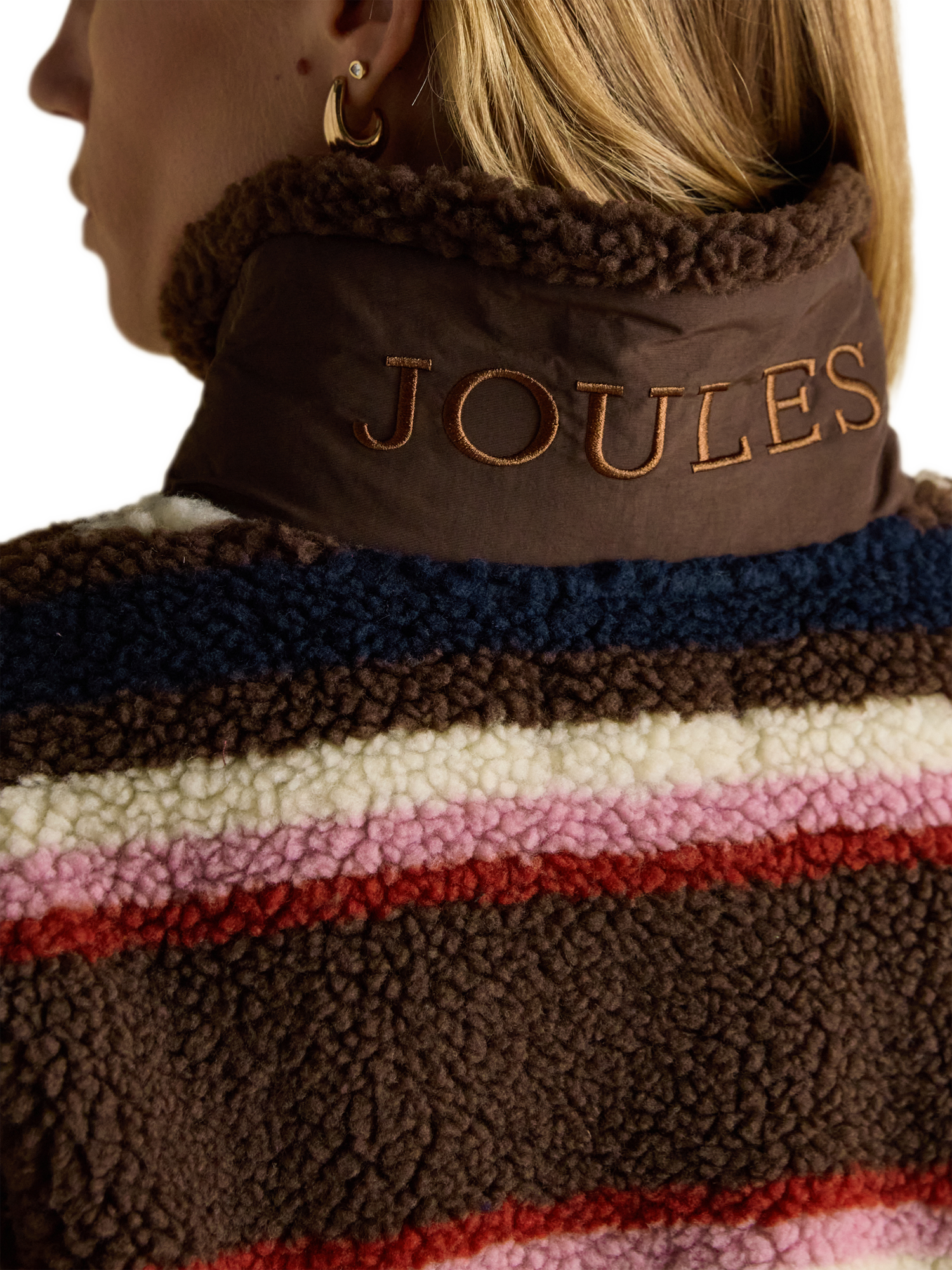 Product image 4 of 10, which shows Joules Zipped Stripe Cardigan, Chocolate/Multi, 6