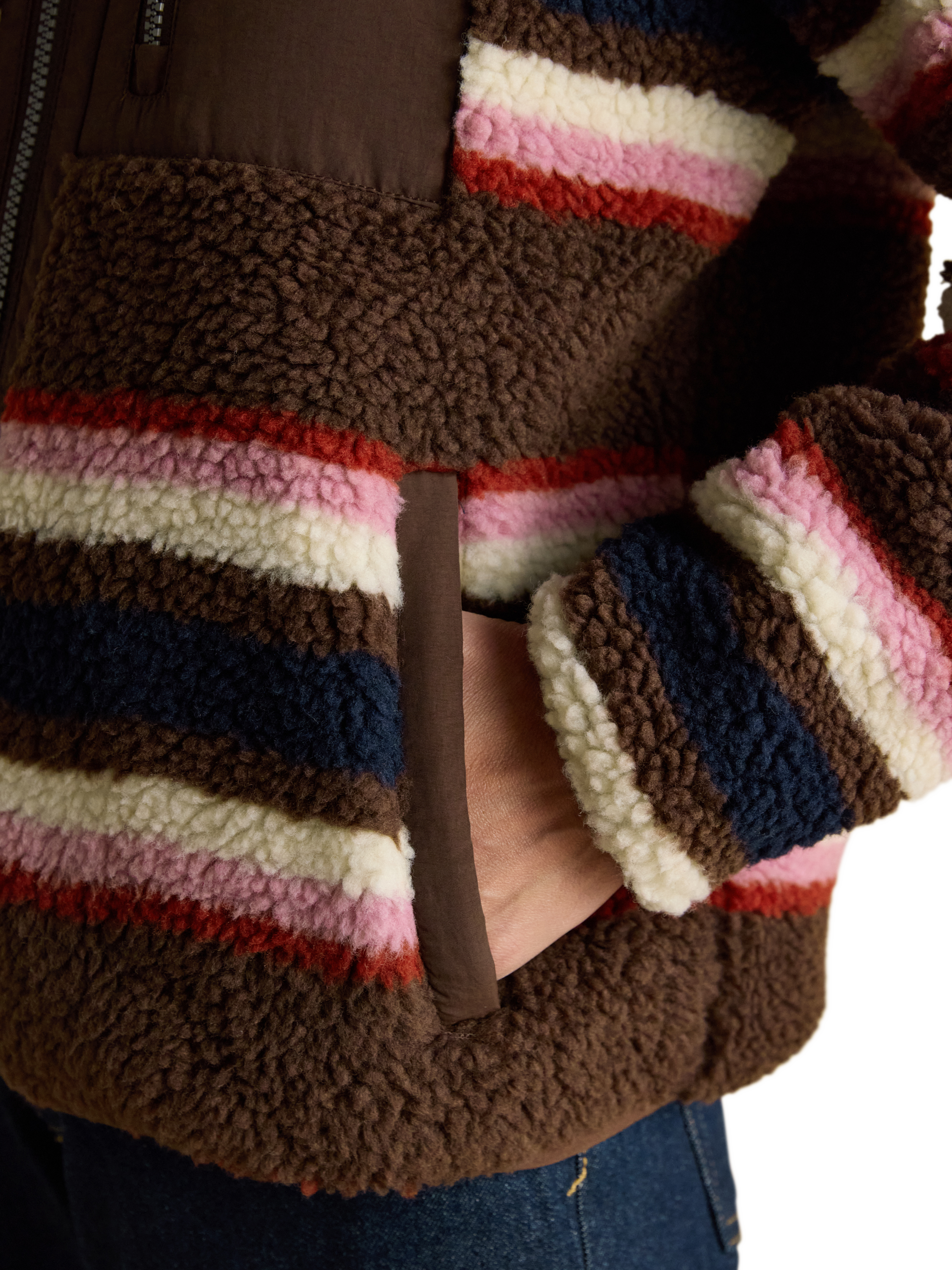 Product image 5 of 10, which shows Joules Zipped Stripe Cardigan, Chocolate/Multi, 6