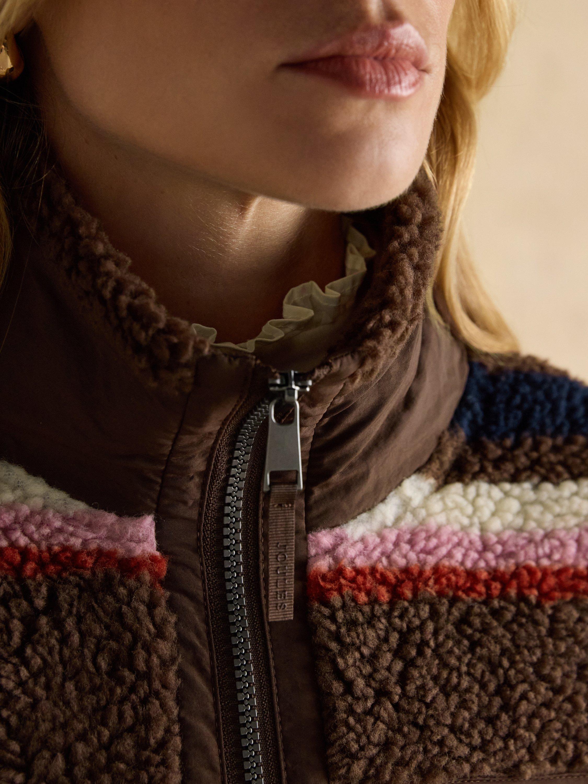 Product image 7 of 10, which shows Joules Zipped Stripe Cardigan, Chocolate/Multi, 6