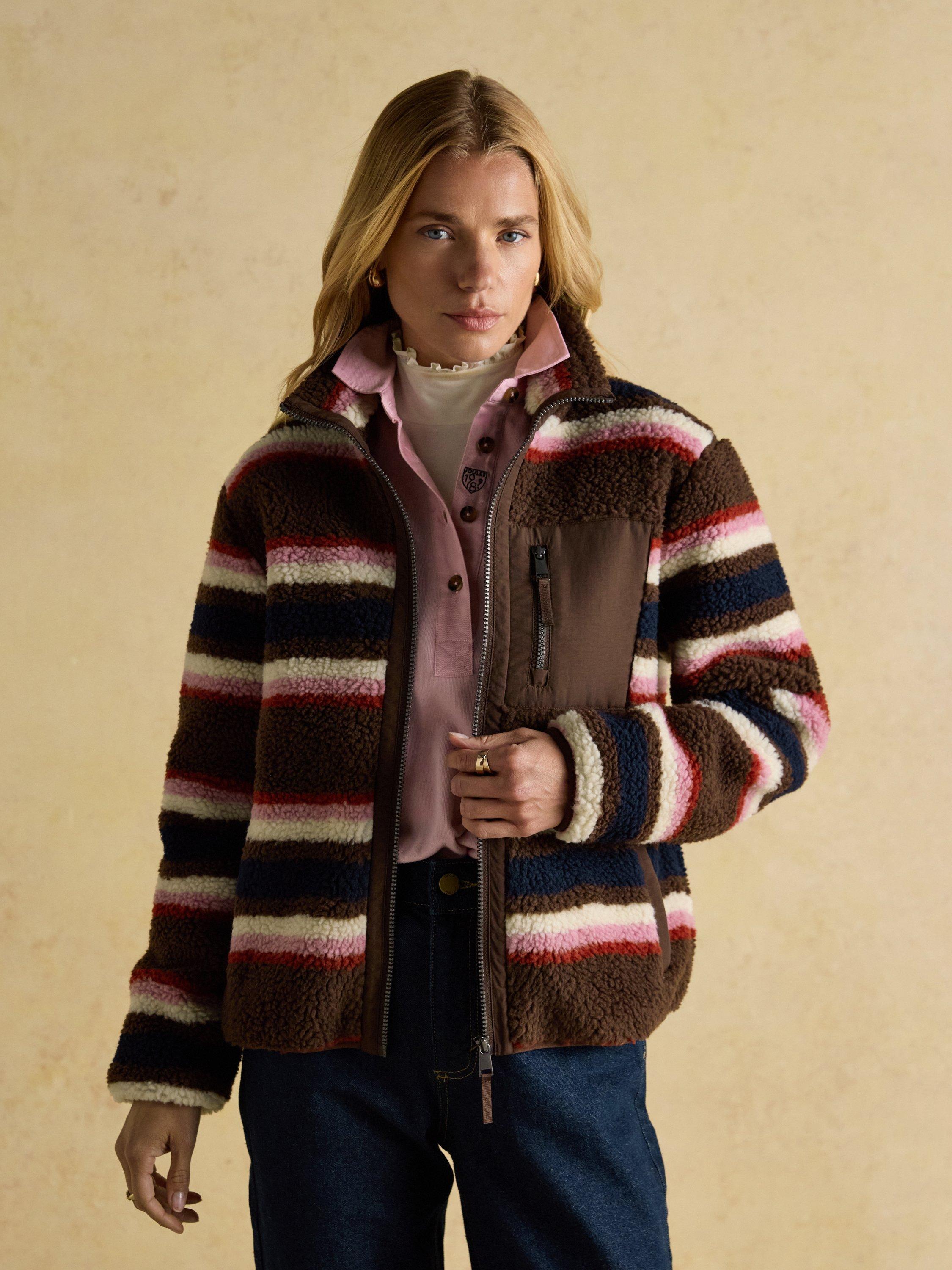 Product image 8 of 10, which shows Joules Zipped Stripe Cardigan, Chocolate/Multi, 6