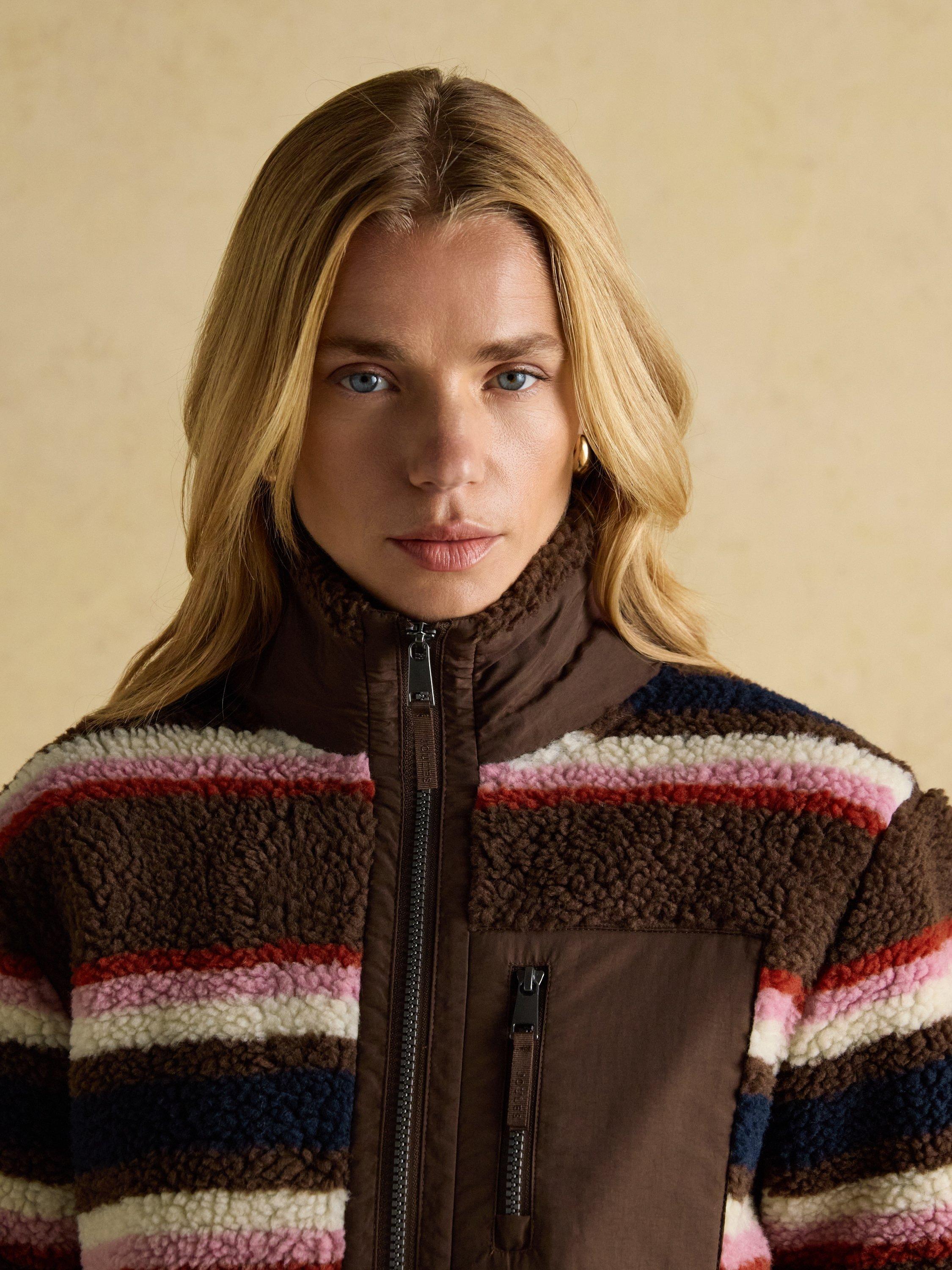 Product image 9 of 10, which shows Joules Zipped Stripe Cardigan, Chocolate/Multi, 6