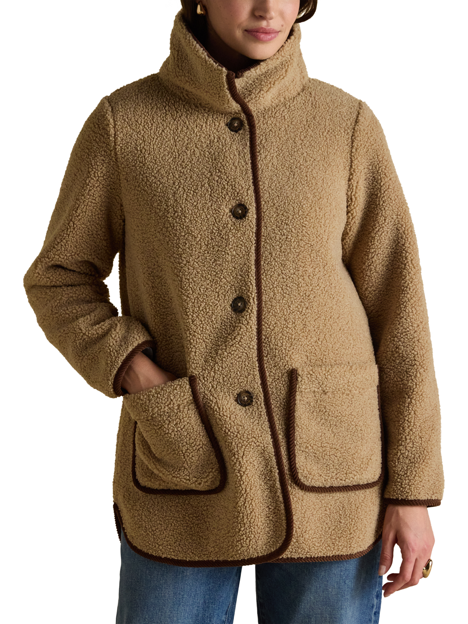 Product image 1 of 7, which shows Joules Longline Fleece Jacket, Light Taupe, 6