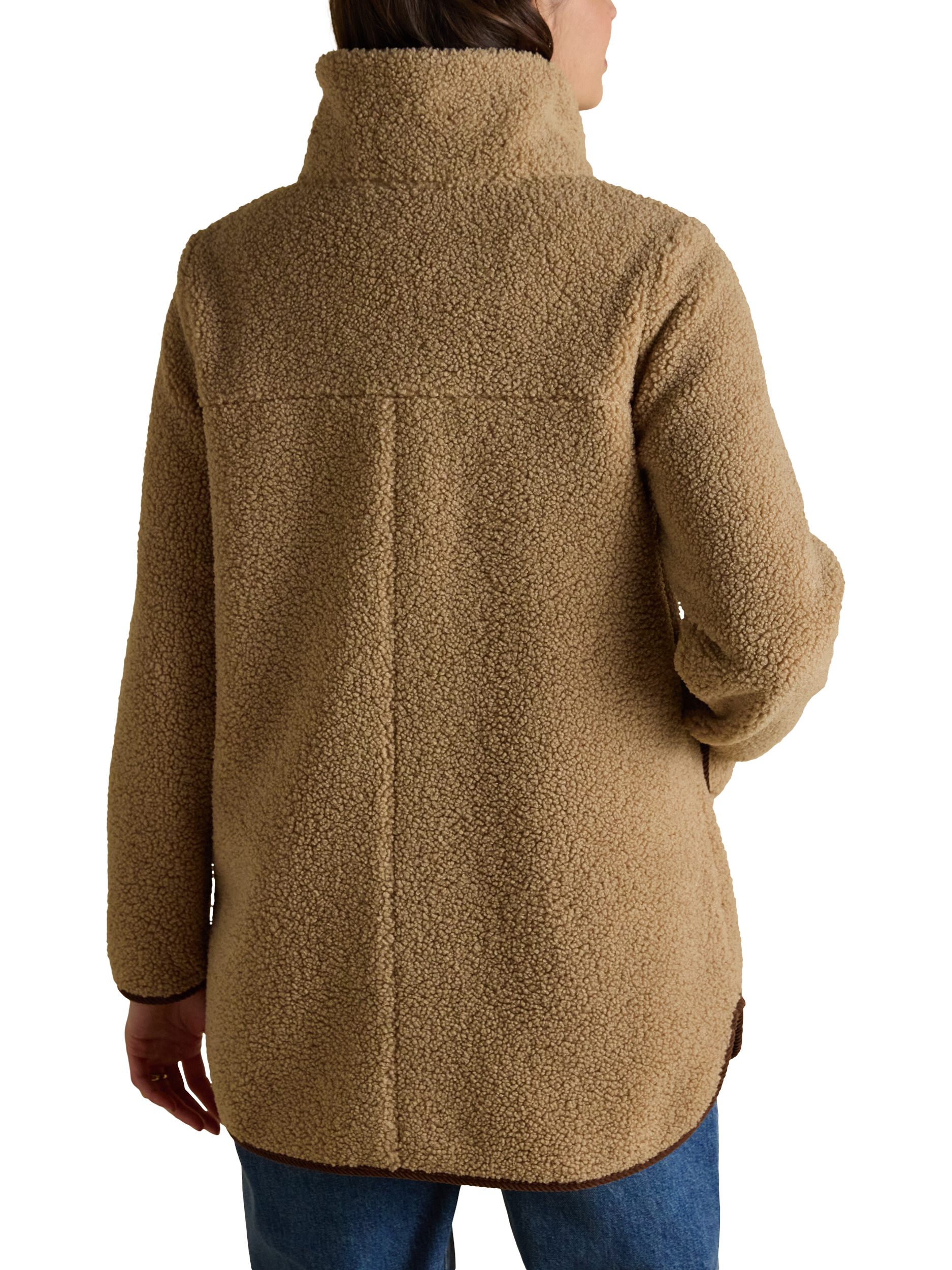 Product image 2 of 7, which shows Joules Longline Fleece Jacket, Light Taupe, 6