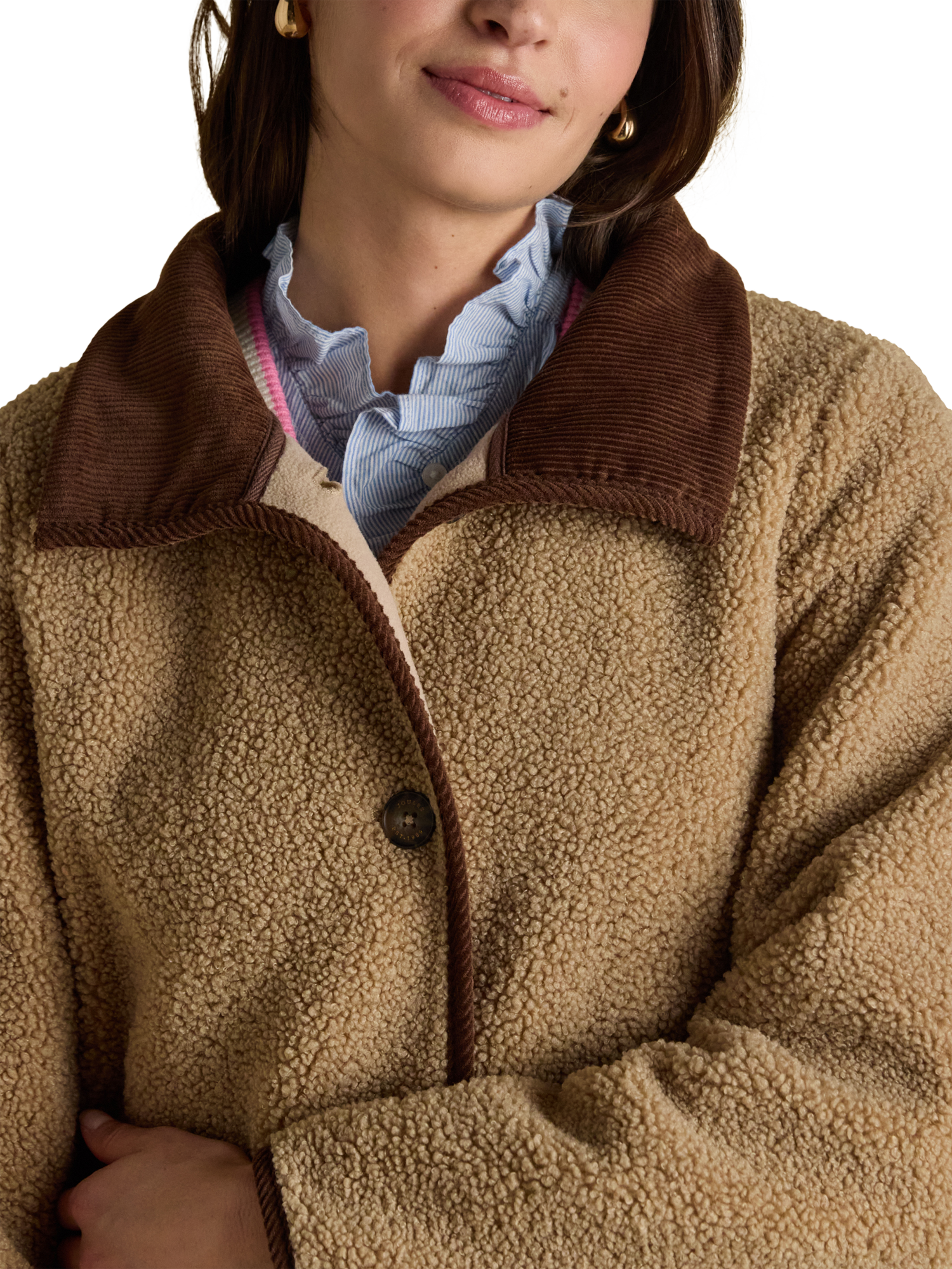 Product image 4 of 7, which shows Joules Longline Fleece Jacket, Light Taupe, 6