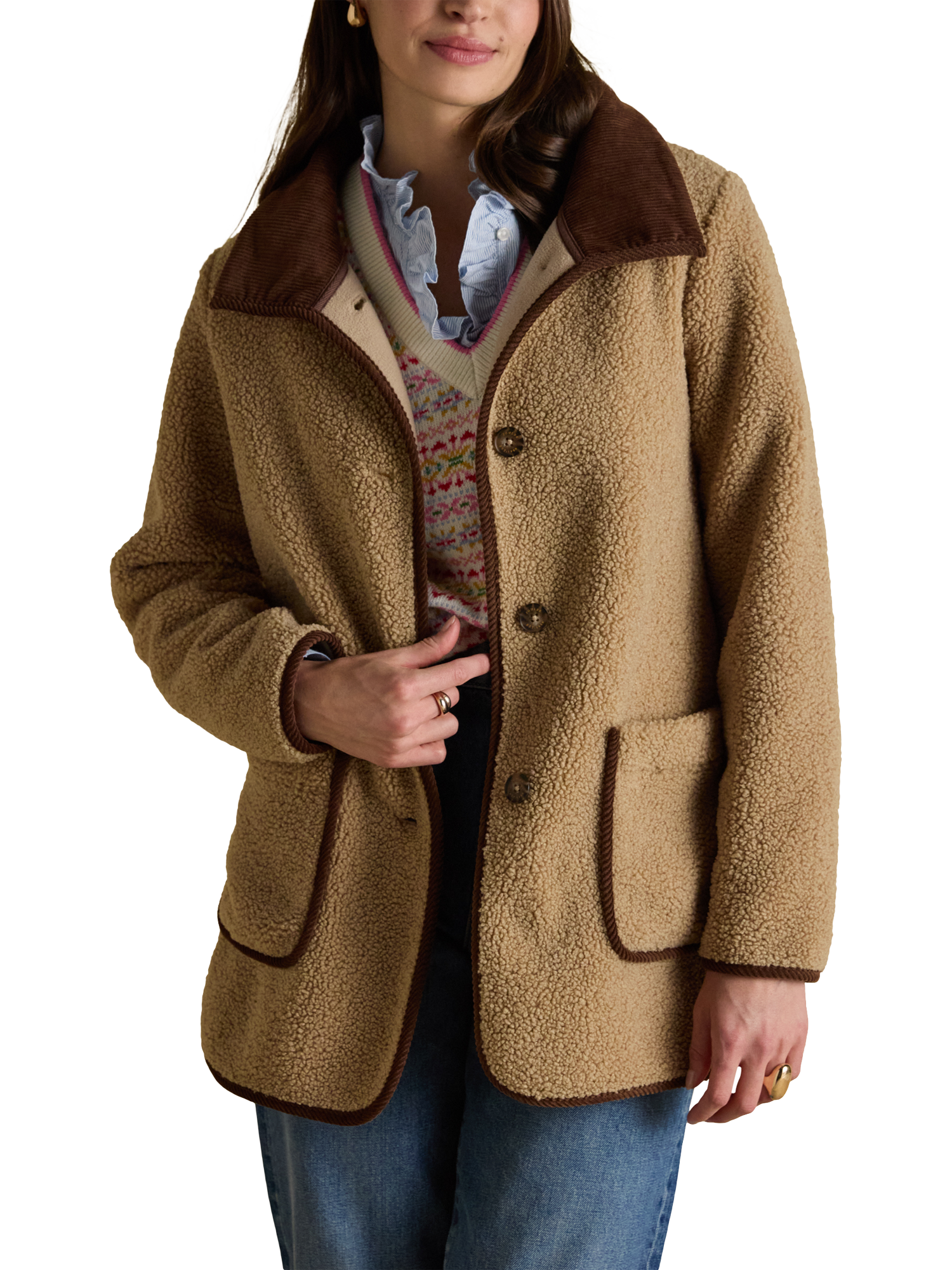 Product image 6 of 7, which shows Joules Longline Fleece Jacket, Light Taupe, 6