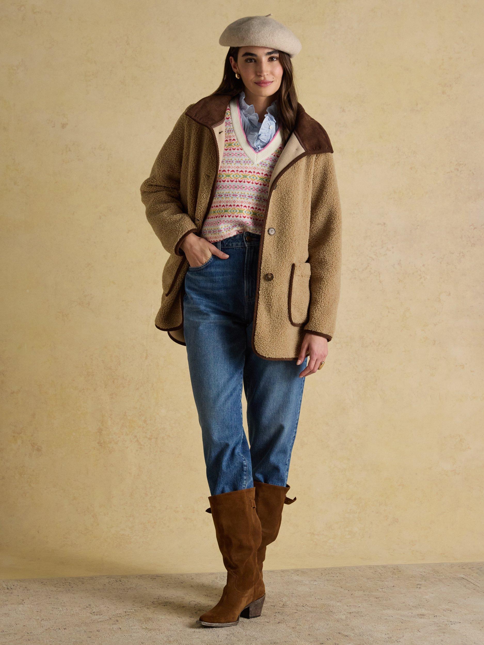 Product image 7 of 7, which shows Joules Longline Fleece Jacket, Light Taupe, 6