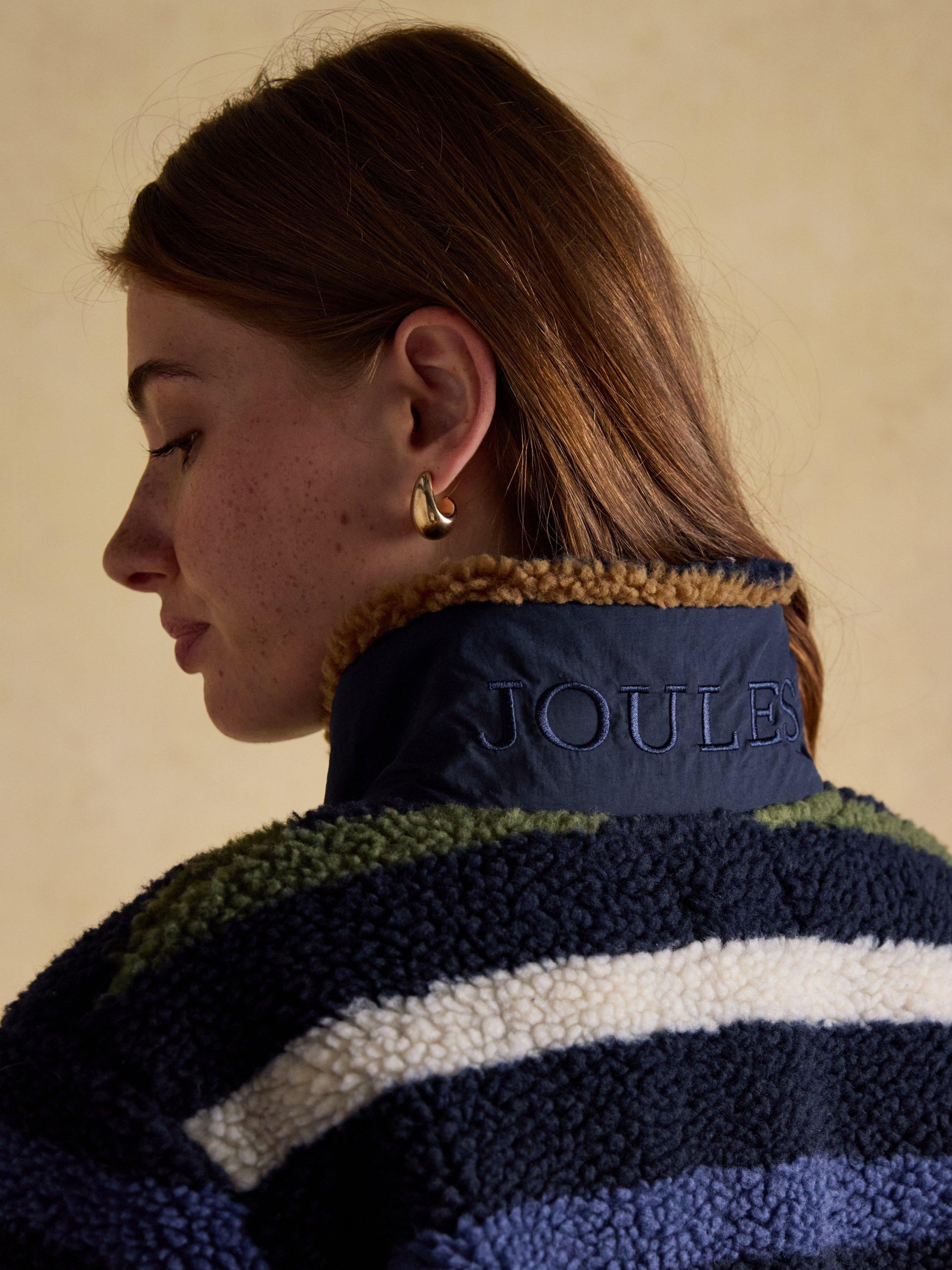 Product image 8 of 9, which shows Joules Striped Borg Fleece, Navy/Multi, 26